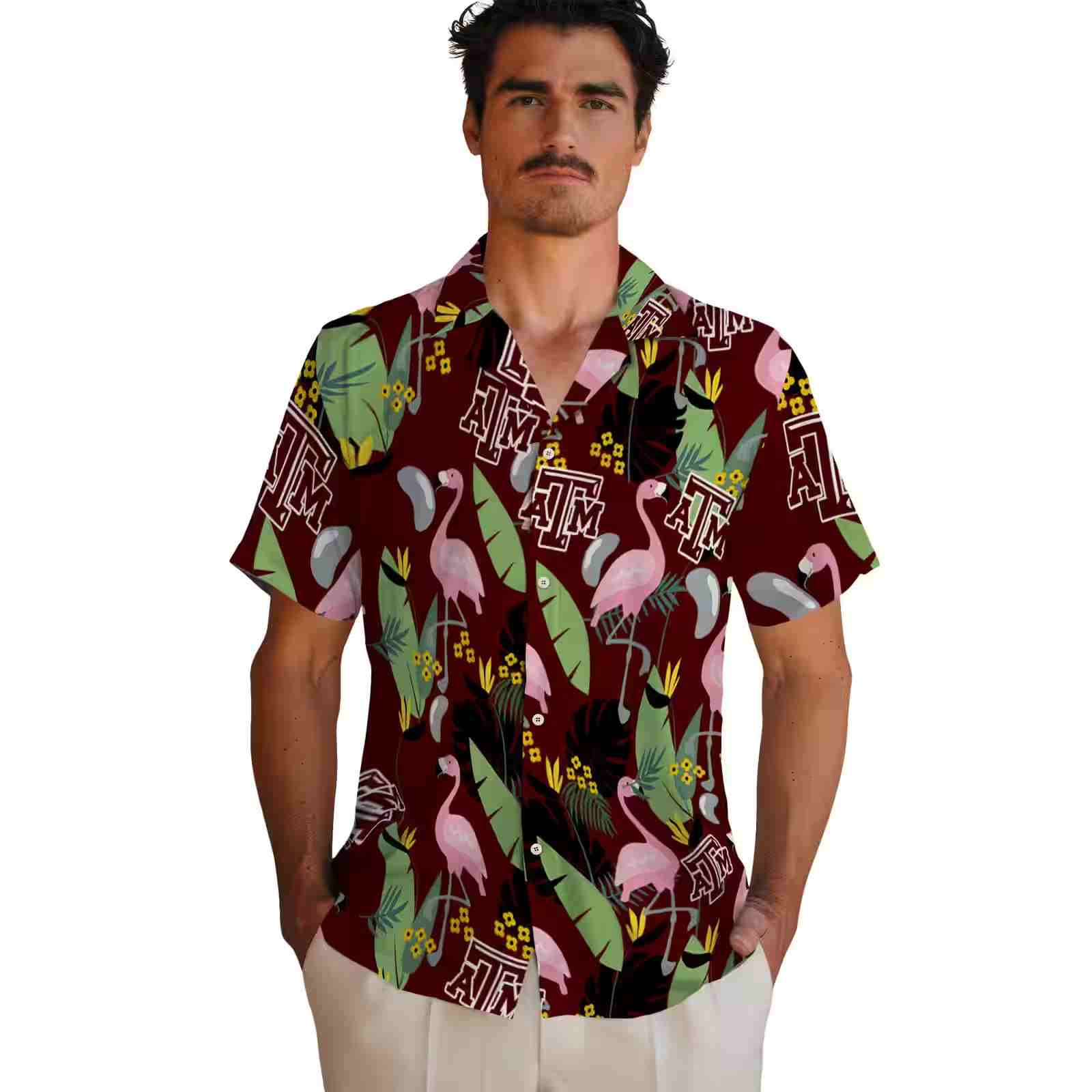 texas am aggies flamingo leaves maroon hawaiian shirt fashion forward