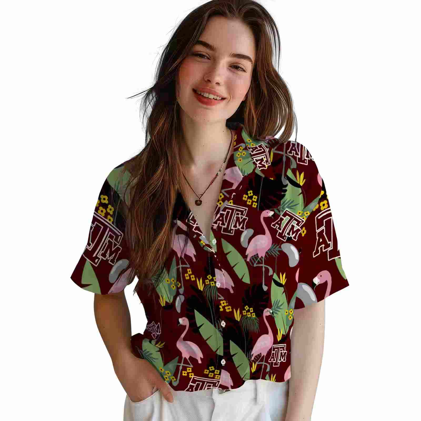 texas am aggies flamingo leaves maroon hawaiian shirt latest model