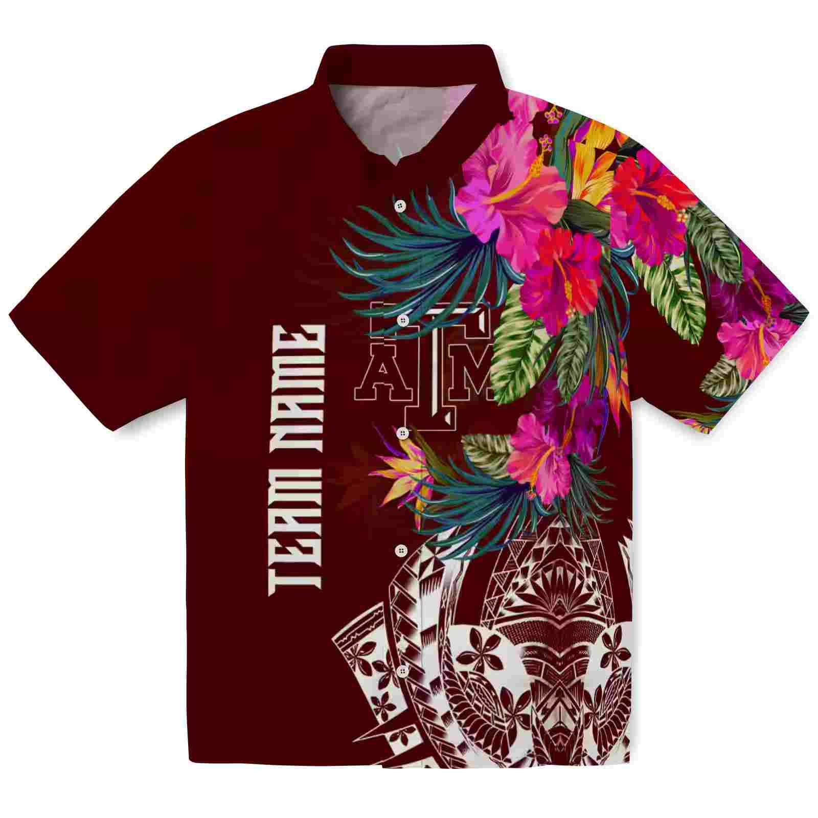 Texas A&M Aggies Floral Polynesian Maroon Hawaiian Shirt