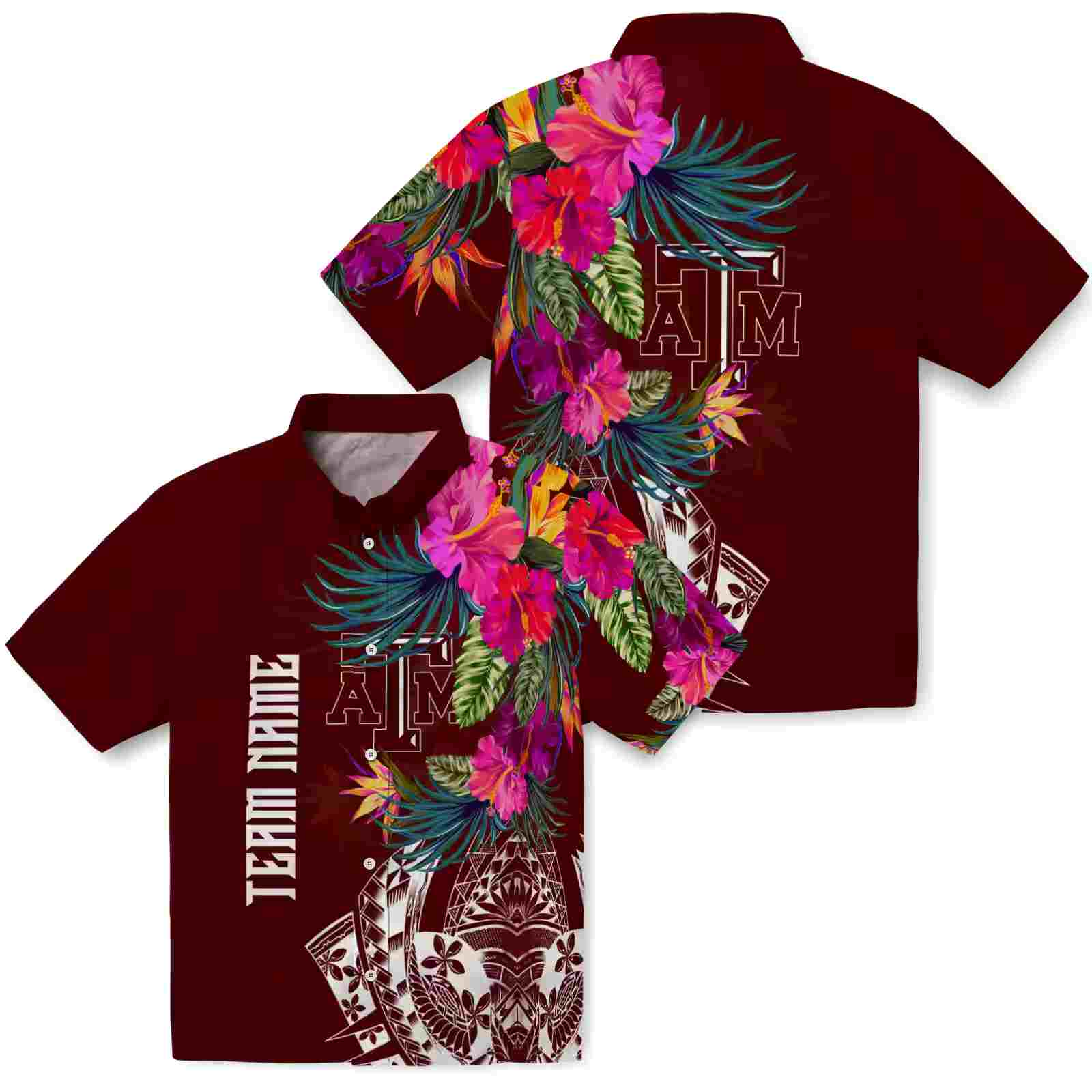 texas am aggies floral polynesian maroon hawaiian shirt high quality