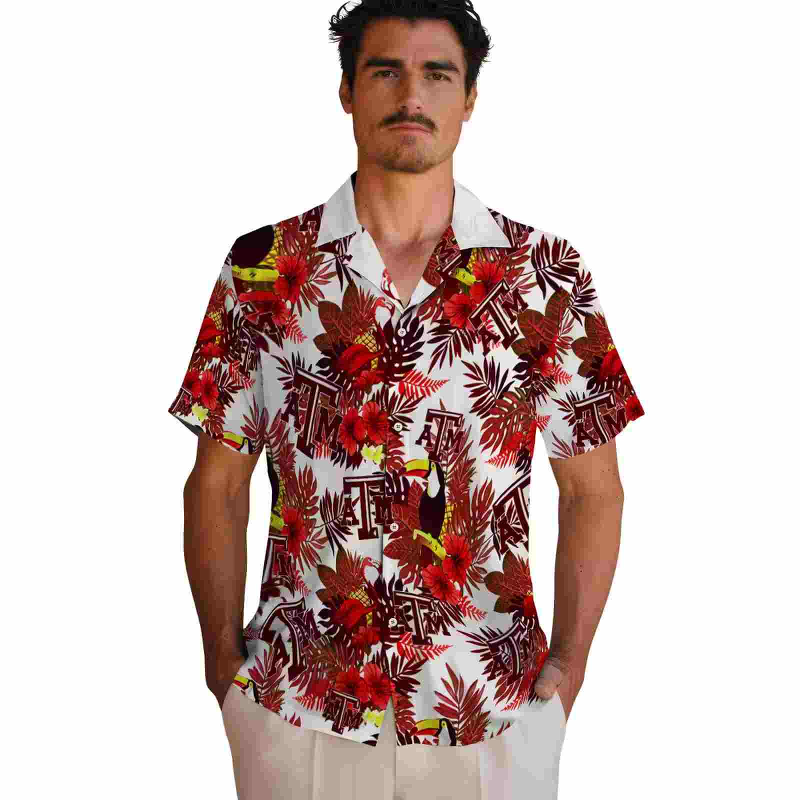 texas am aggies floral toucan maroon red hawaiian shirt fashion forward