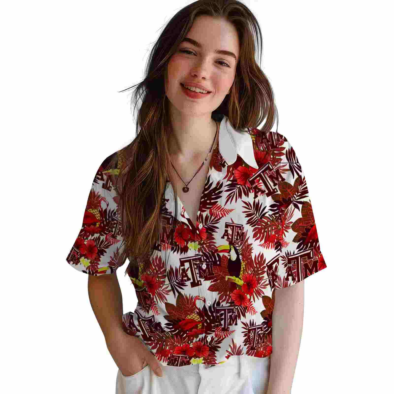 texas am aggies floral toucan maroon red hawaiian shirt latest model