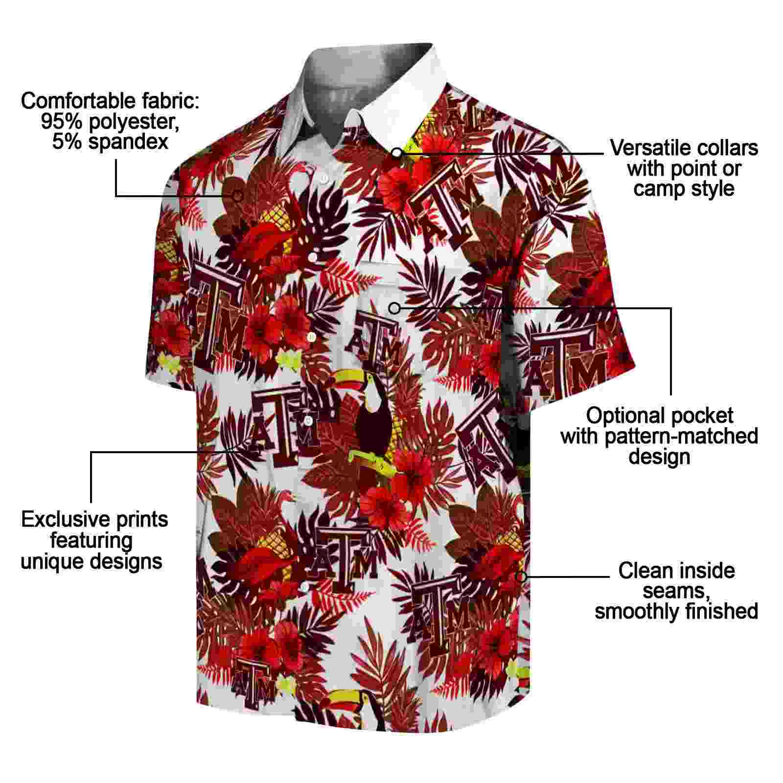 texas am aggies floral toucan maroon red hawaiian shirt new arrival