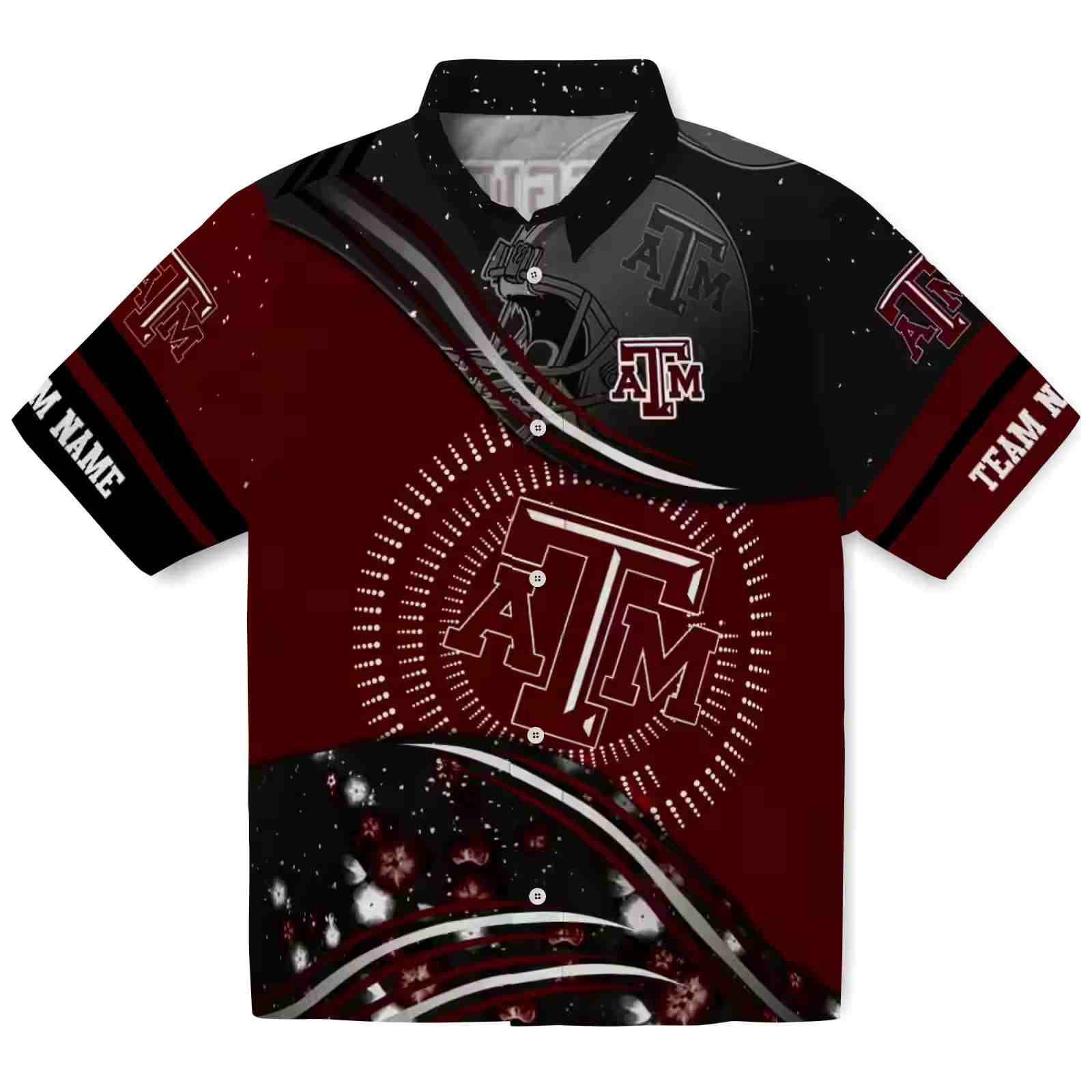 Texas A&M Aggies Football Wave Maroon Black Hawaiian Shirt