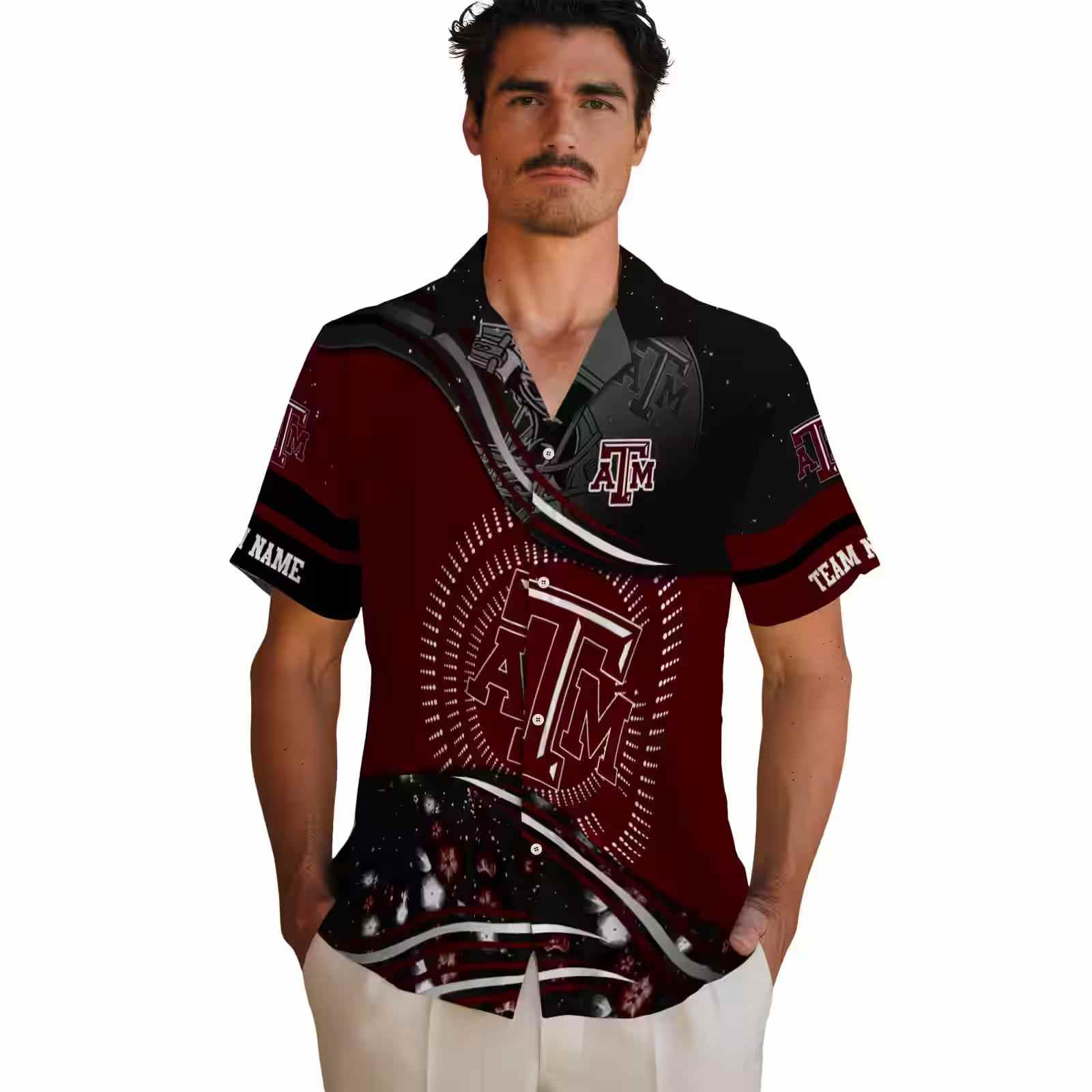 texas am aggies football wave maroon black hawaiian shirt fashion forward