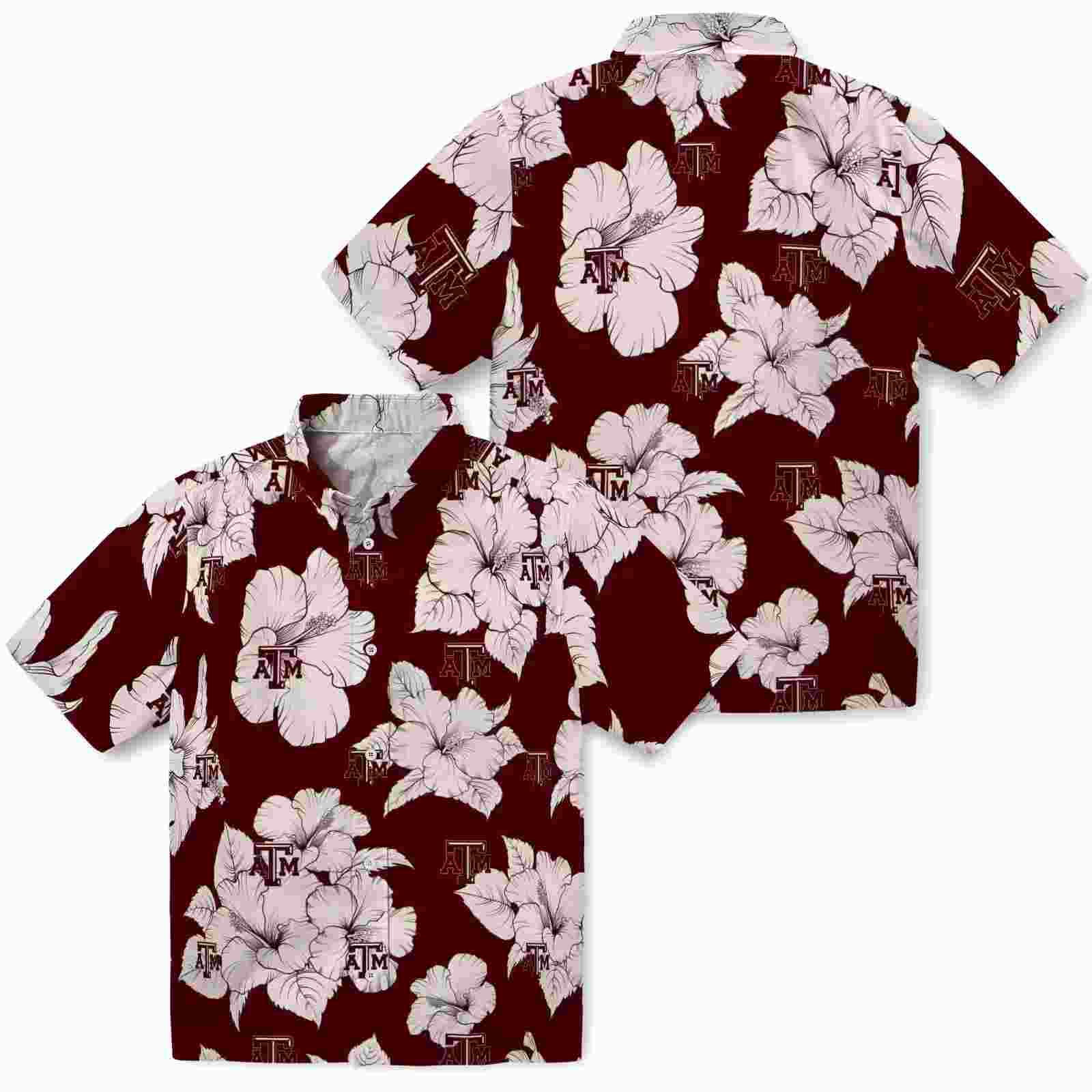 texas am aggies hibiscus blooms maroon white hawaiian shirt high quality