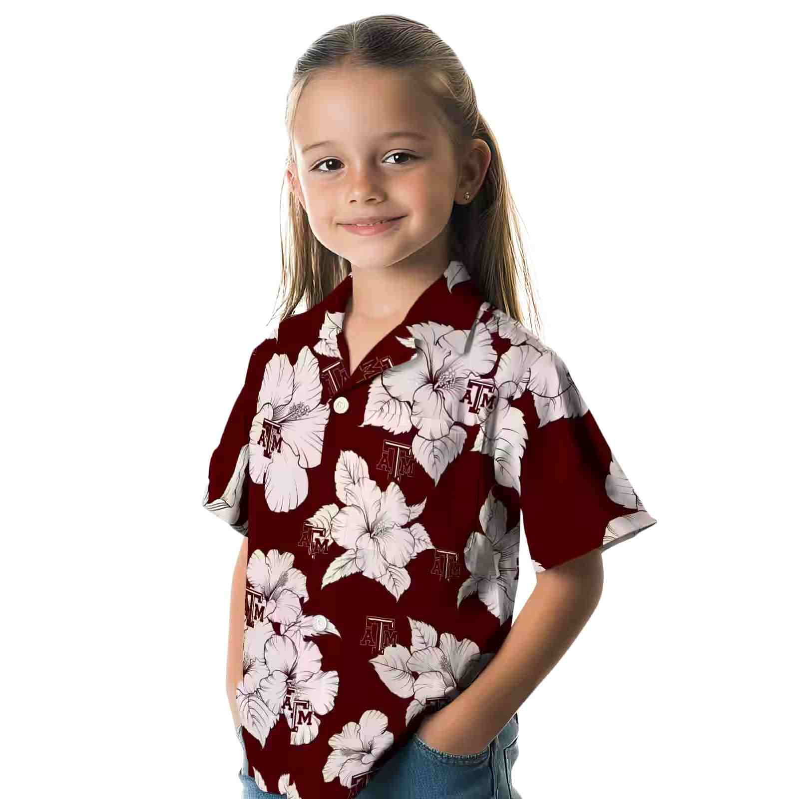 texas am aggies hibiscus blooms maroon white hawaiian shirt premium grade