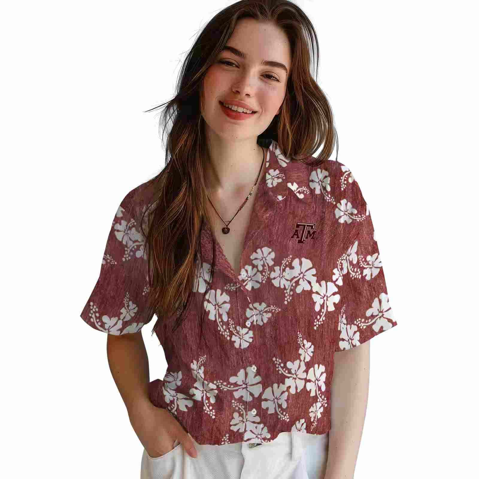 texas am aggies hibiscus clusters maroon hawaiian shirt latest model