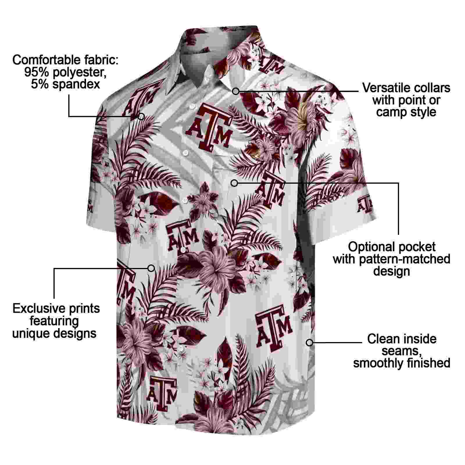 texas am aggies hibiscus palm leaves maroon white hawaiian shirt new arrival