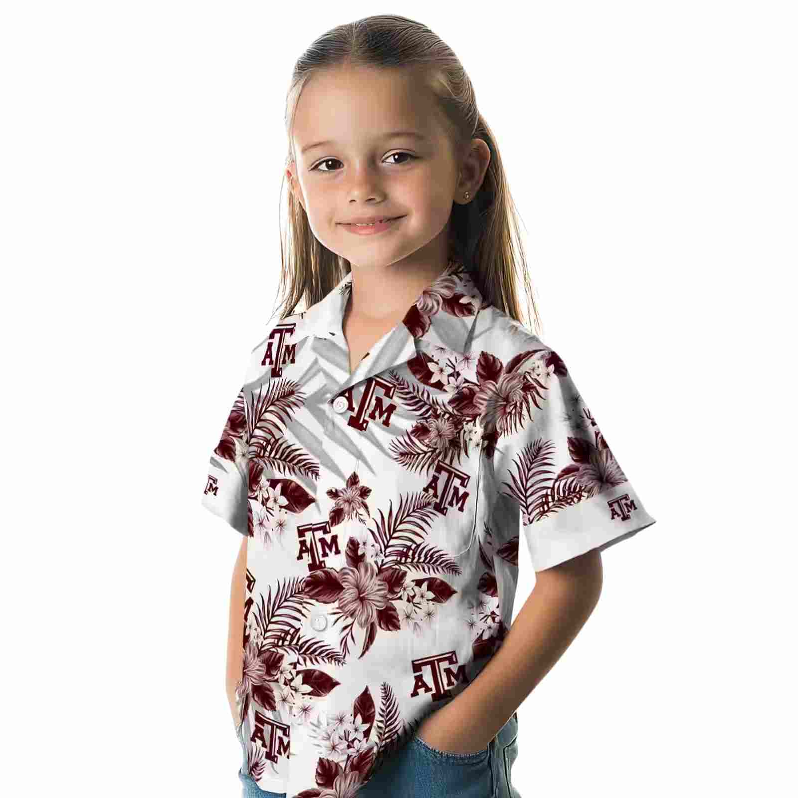 texas am aggies hibiscus palm leaves maroon white hawaiian shirt premium grade