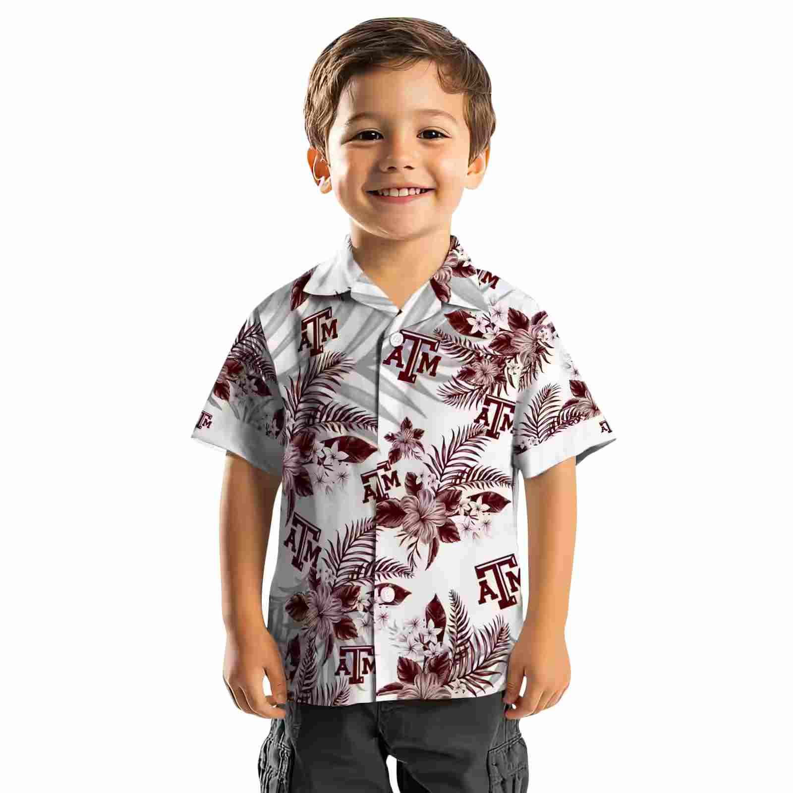 texas am aggies hibiscus palm leaves maroon white hawaiian shirt top rated