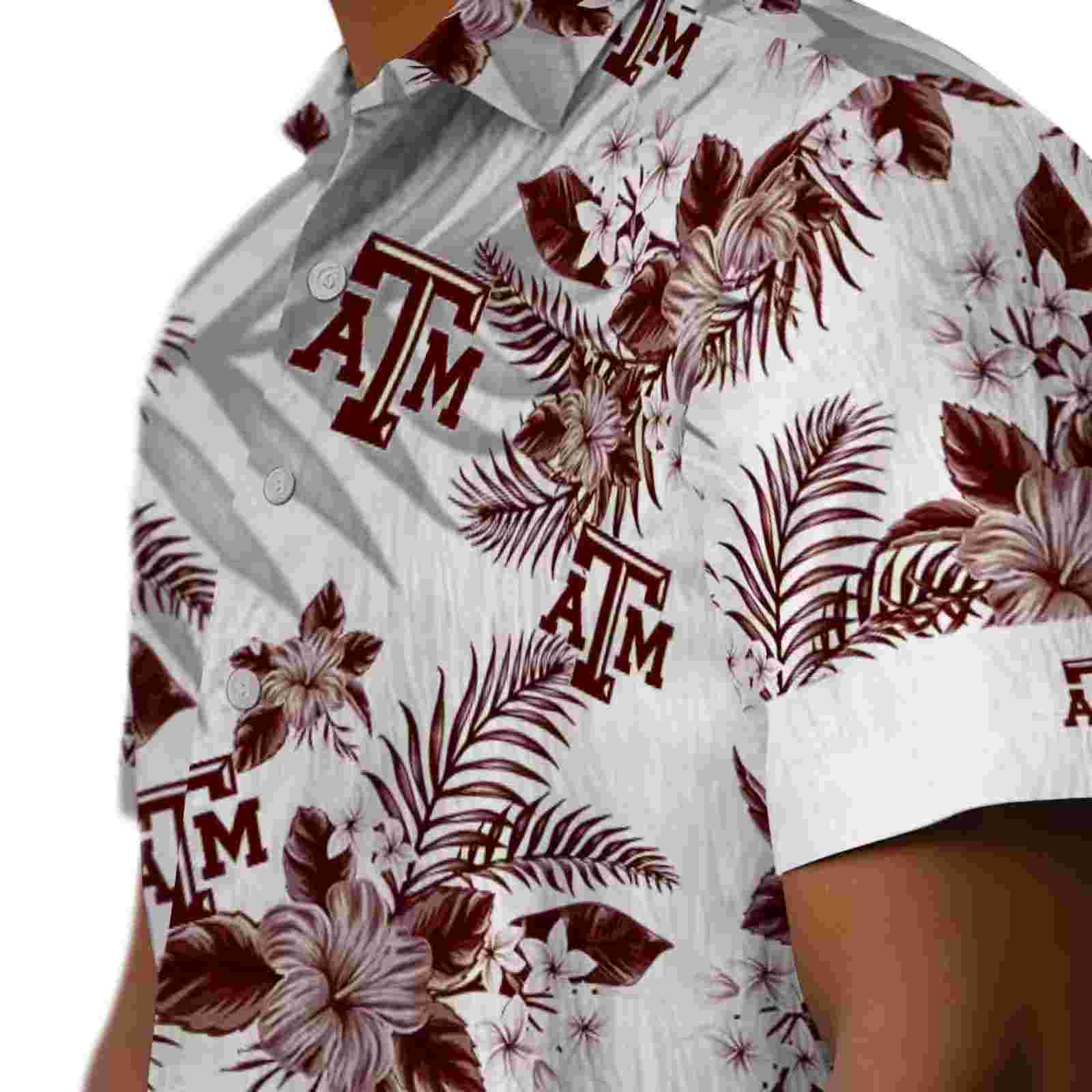 texas am aggies hibiscus palm leaves maroon white hawaiian shirt trendy