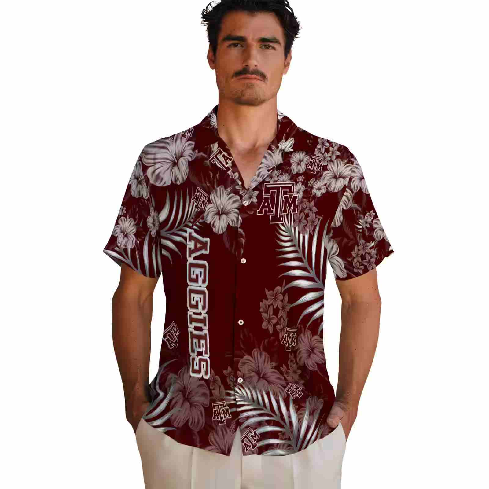 texas am aggies hibiscus print maroon hawaiian shirt fashion forward