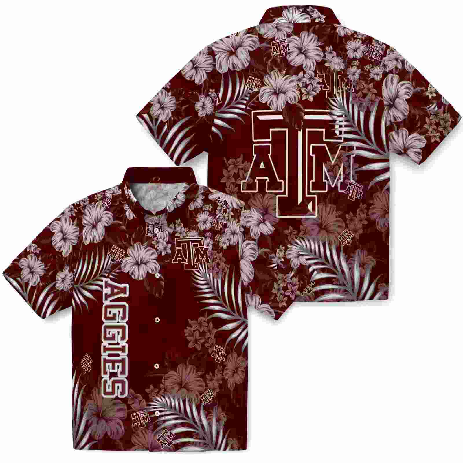 texas am aggies hibiscus print maroon hawaiian shirt high quality