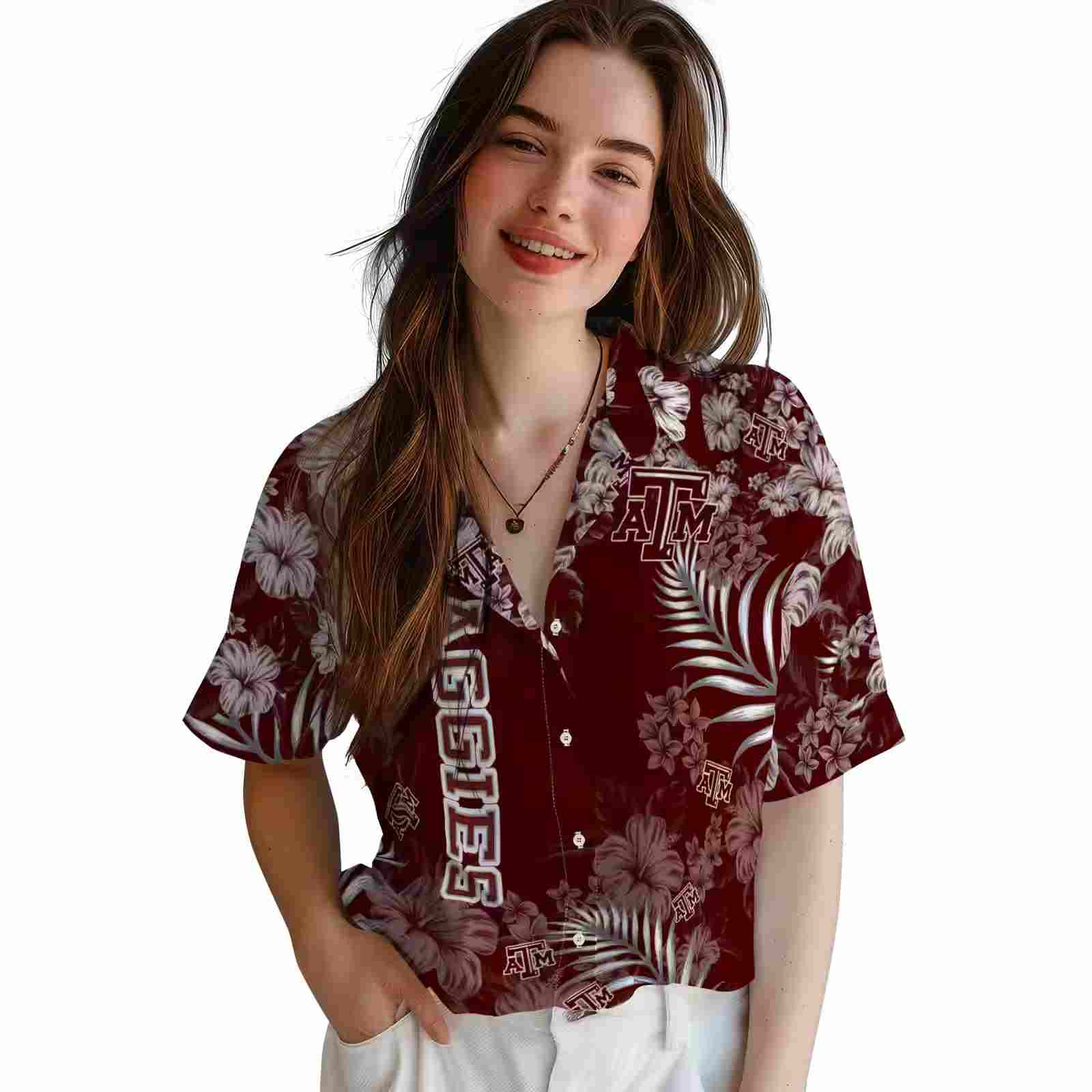 texas am aggies hibiscus print maroon hawaiian shirt latest model