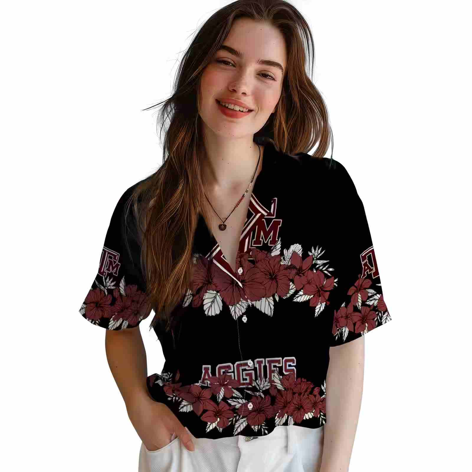 texas am aggies hibiscus stripe maroon black hawaiian shirt latest model