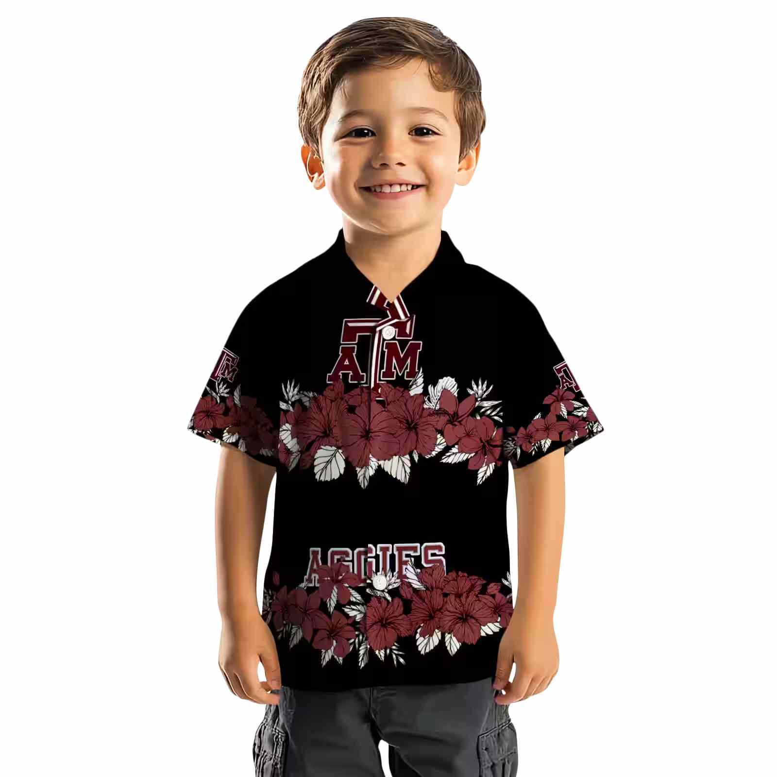 texas am aggies hibiscus stripe maroon black hawaiian shirt top rated