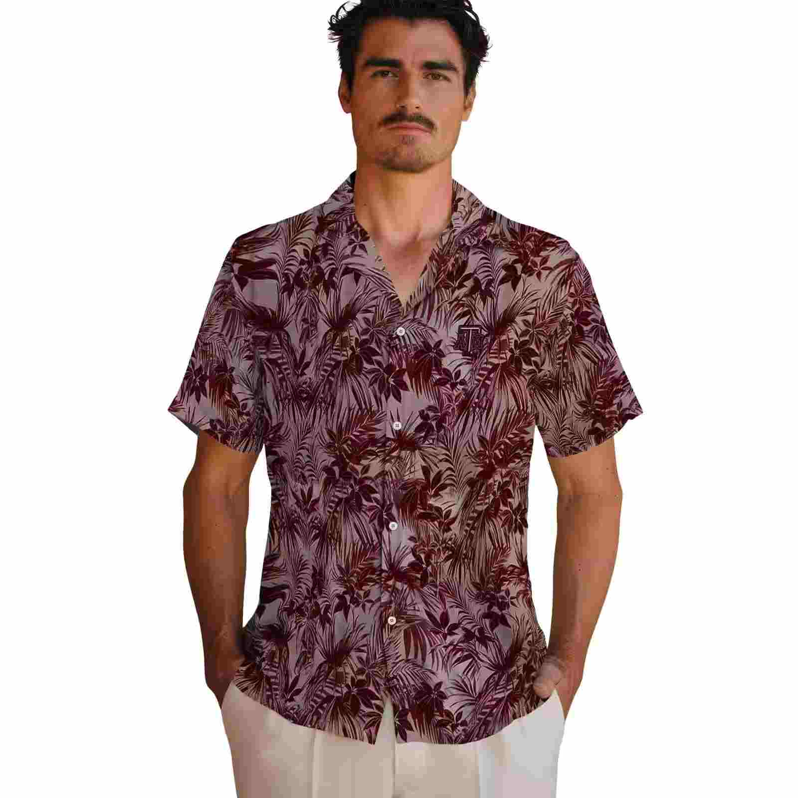 texas am aggies leafy pattern maroon hawaiian shirt fashion forward