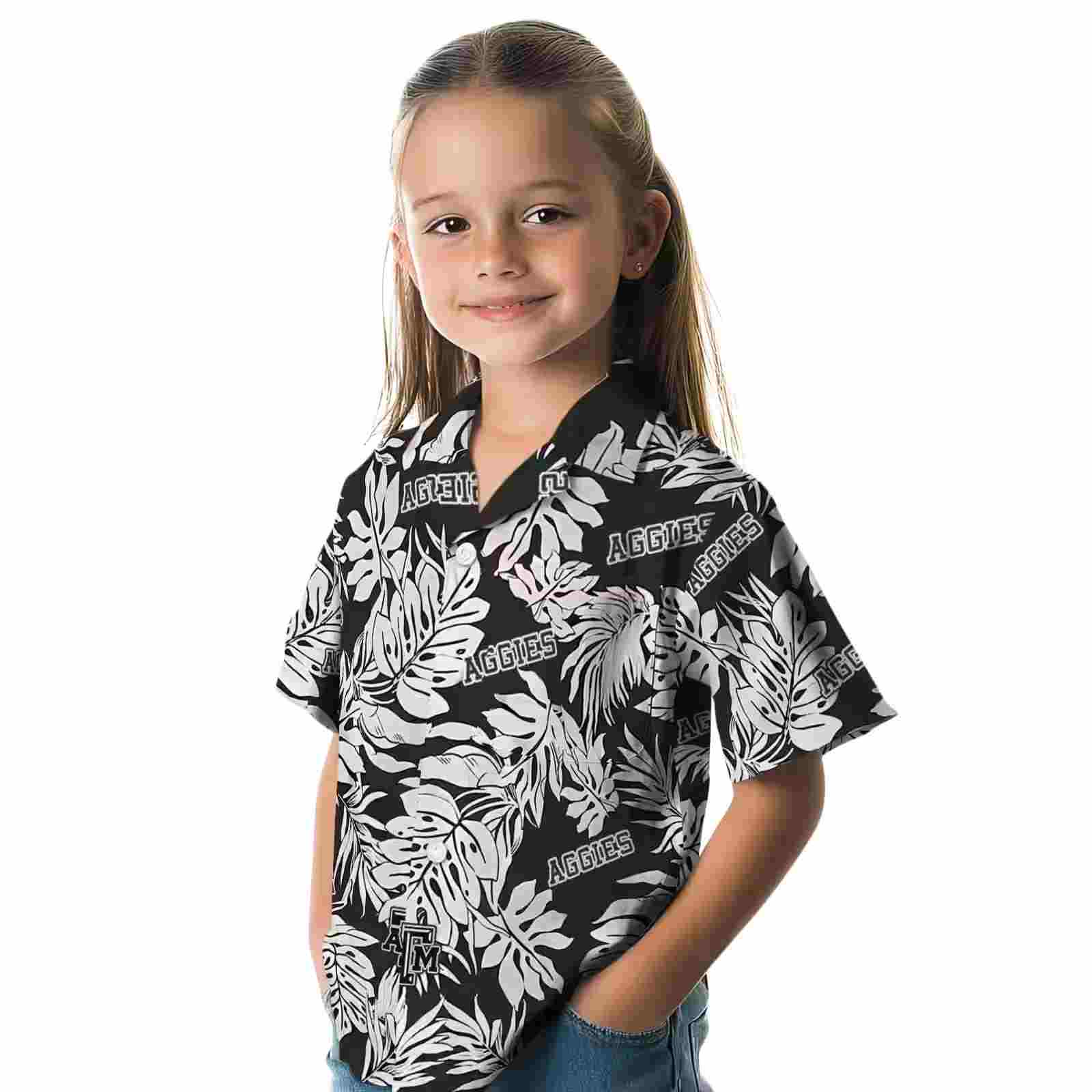 texas am aggies monstera leaf pattern black hawaiian shirt premium grade