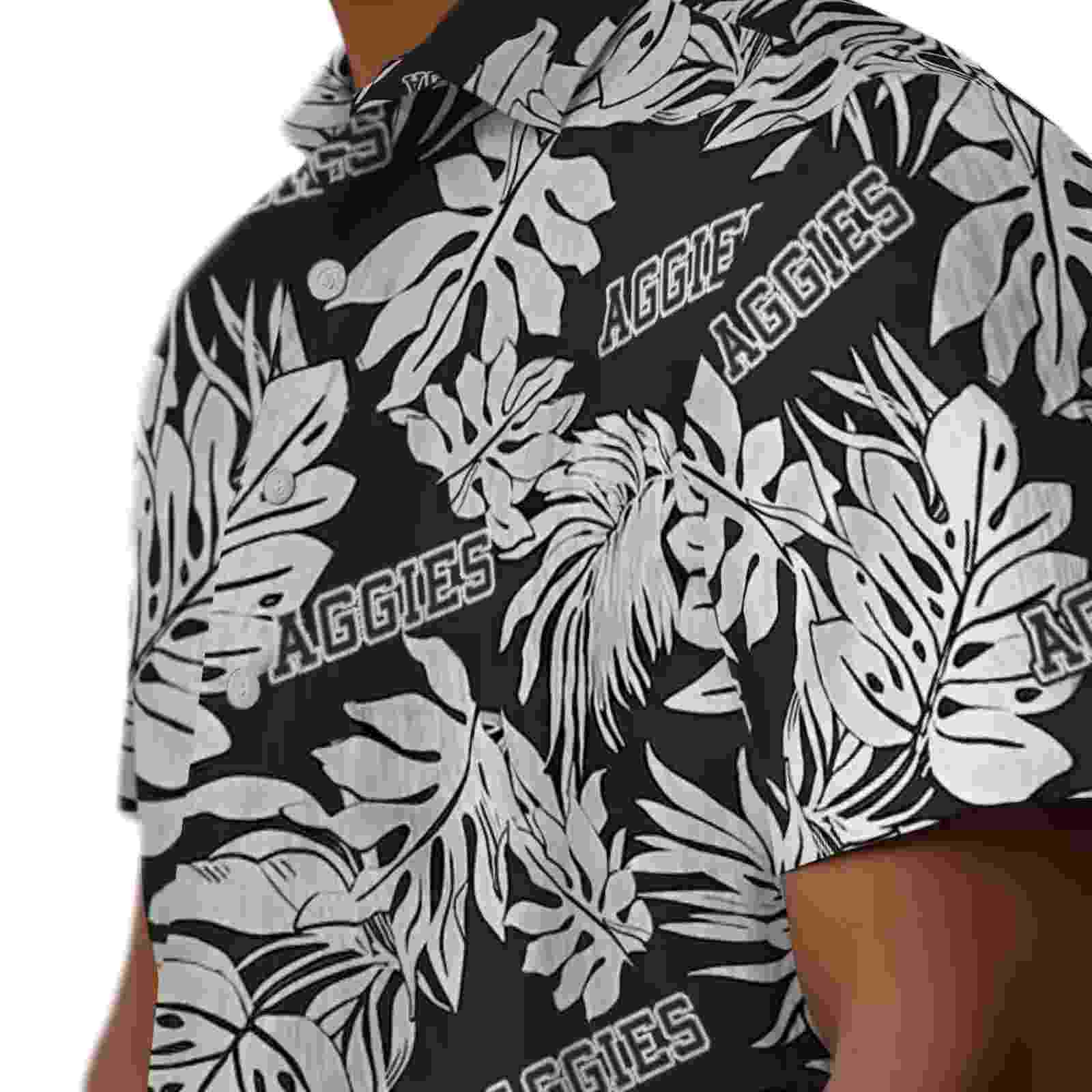 texas am aggies monstera leaf pattern black hawaiian shirt trendy