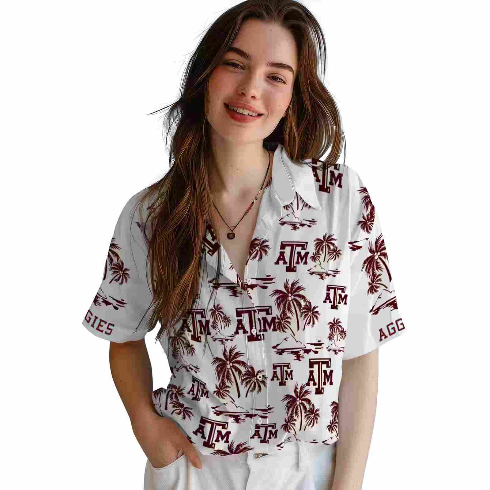 texas am aggies palm island print maroon white hawaiian shirt latest model