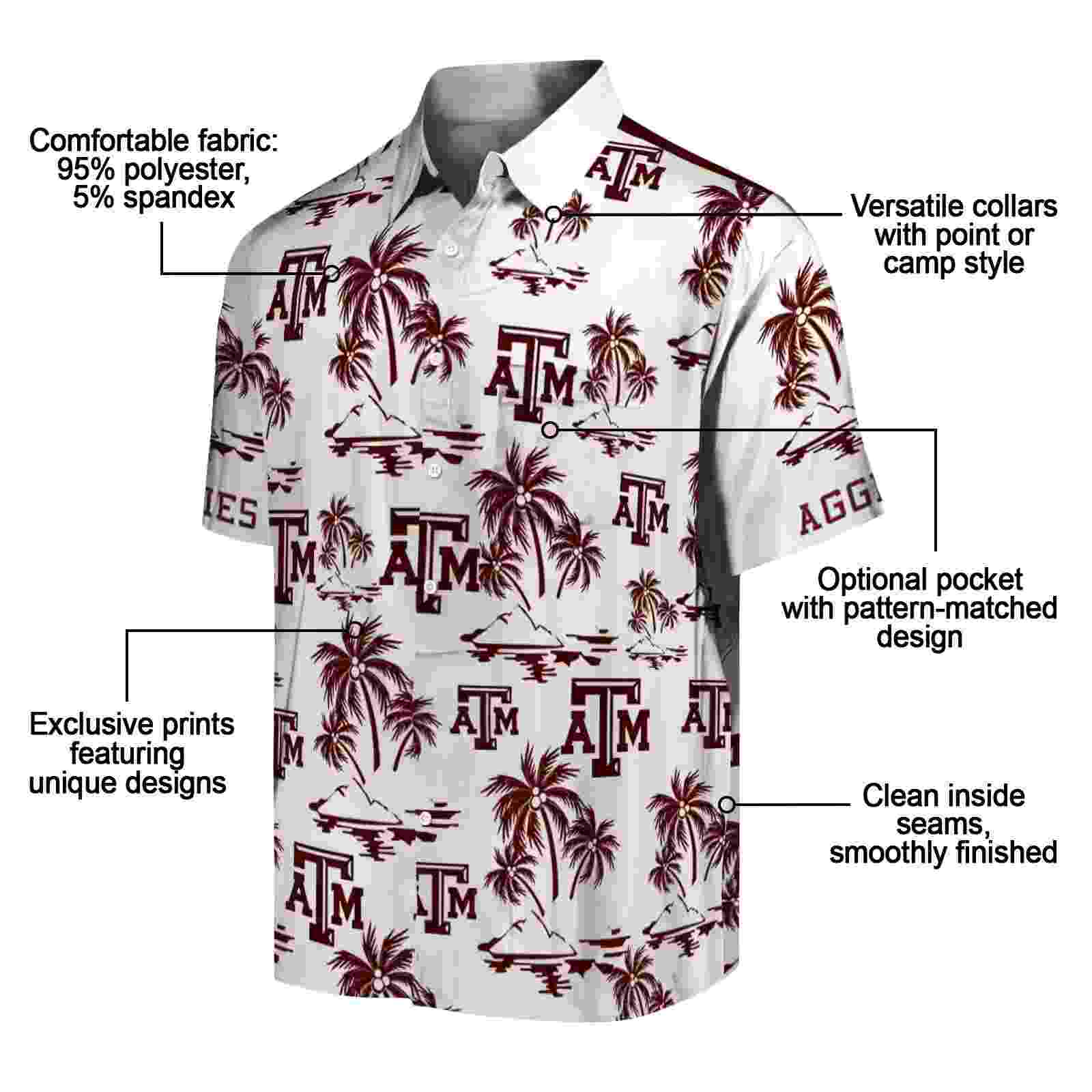 texas am aggies palm island print maroon white hawaiian shirt new arrival