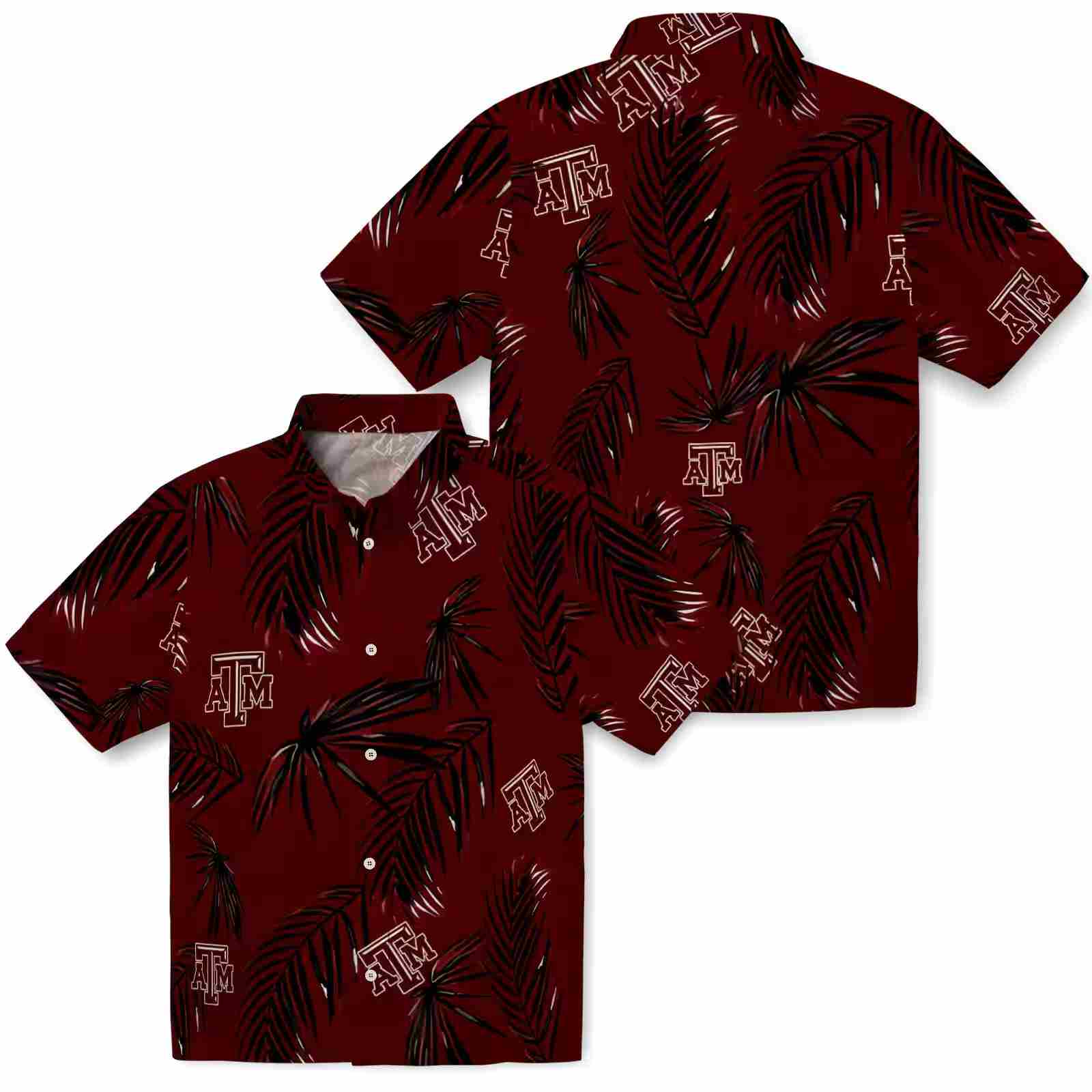 texas am aggies palm leaf maroon hawaiian shirt high quality