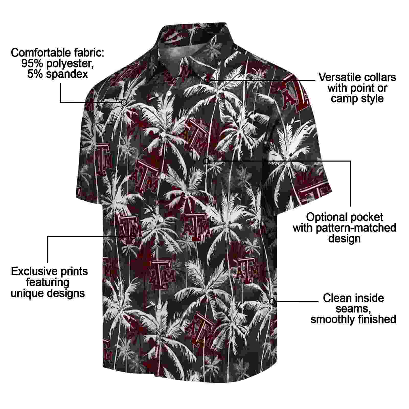 texas am aggies palm pattern maroon black hawaiian shirt new arrival