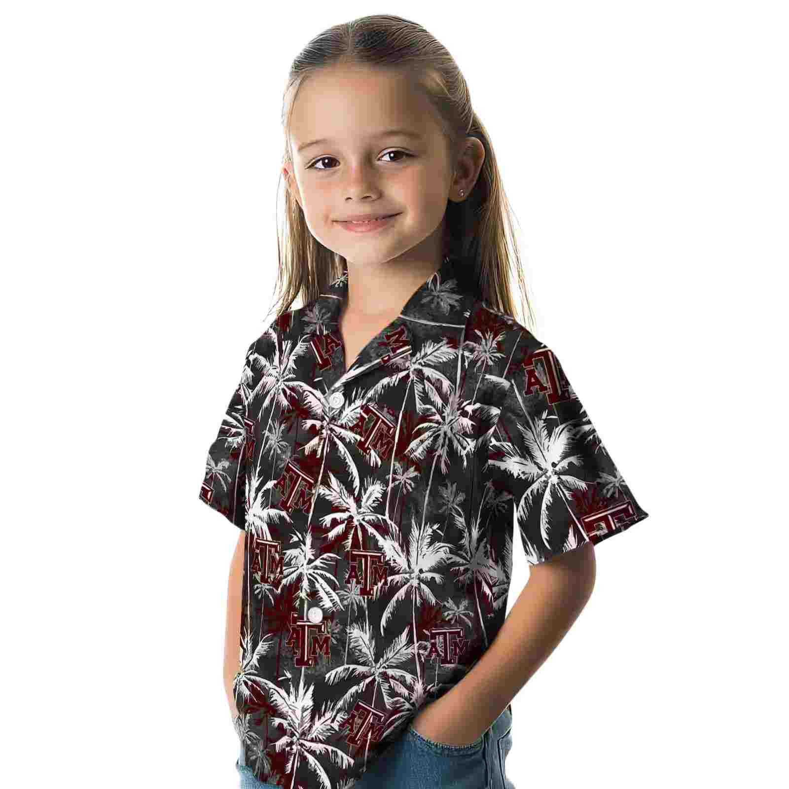 texas am aggies palm pattern maroon black hawaiian shirt premium grade