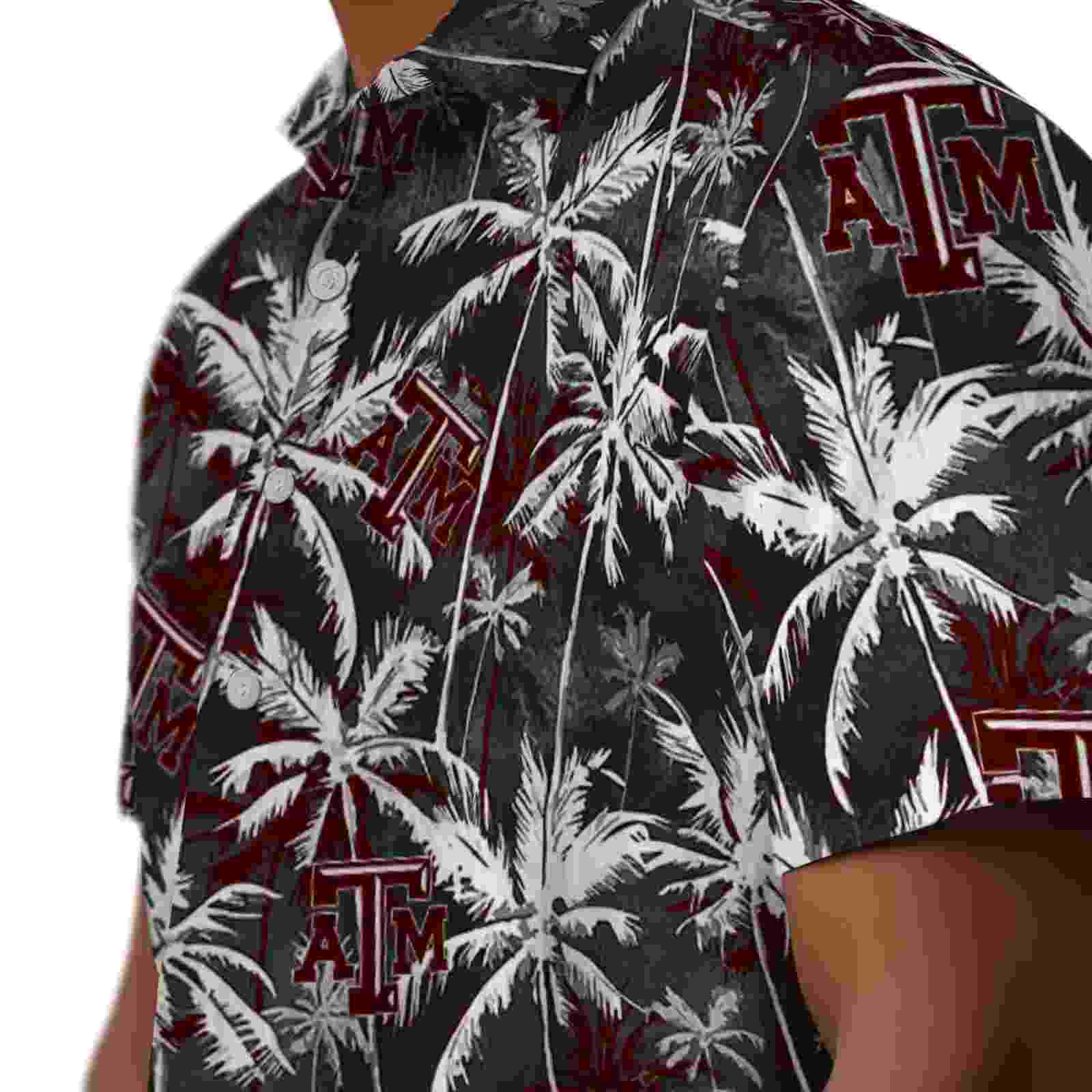 texas am aggies palm pattern maroon black hawaiian shirt trendy