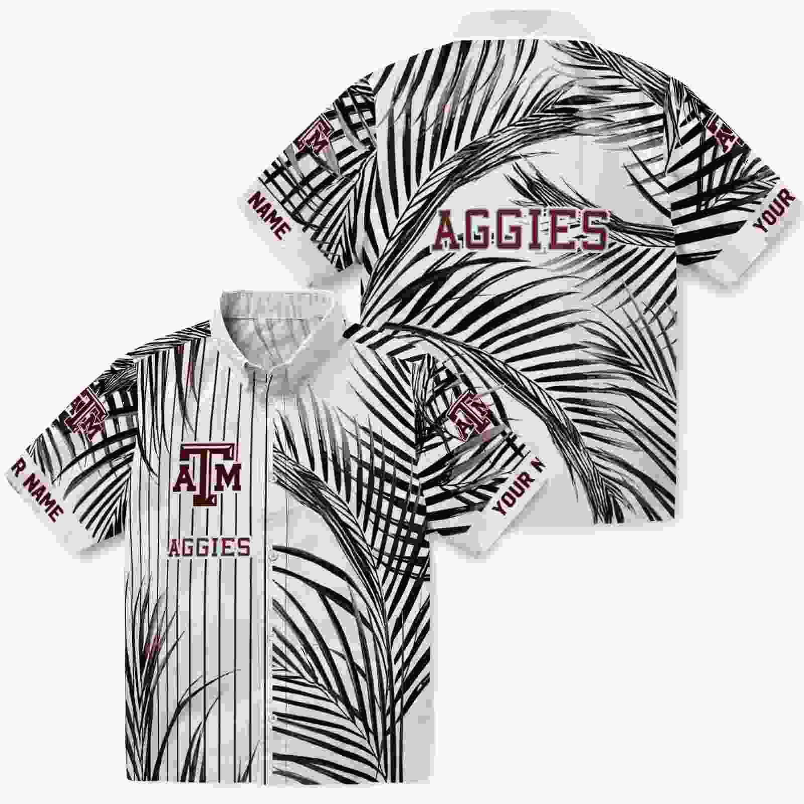 texas am aggies palm stripes maroon black white hawaiian shirt high quality