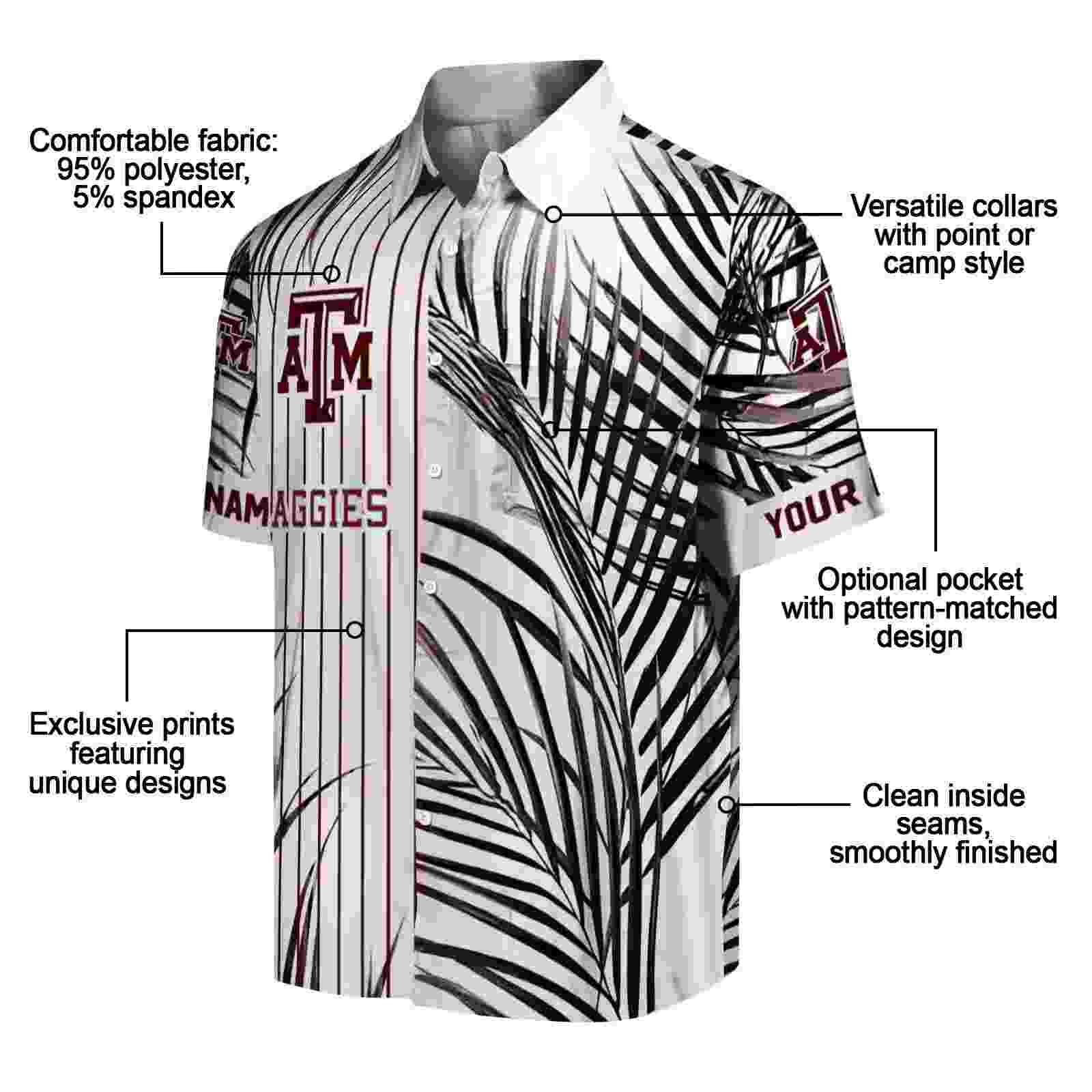 texas am aggies palm stripes maroon black white hawaiian shirt new arrival