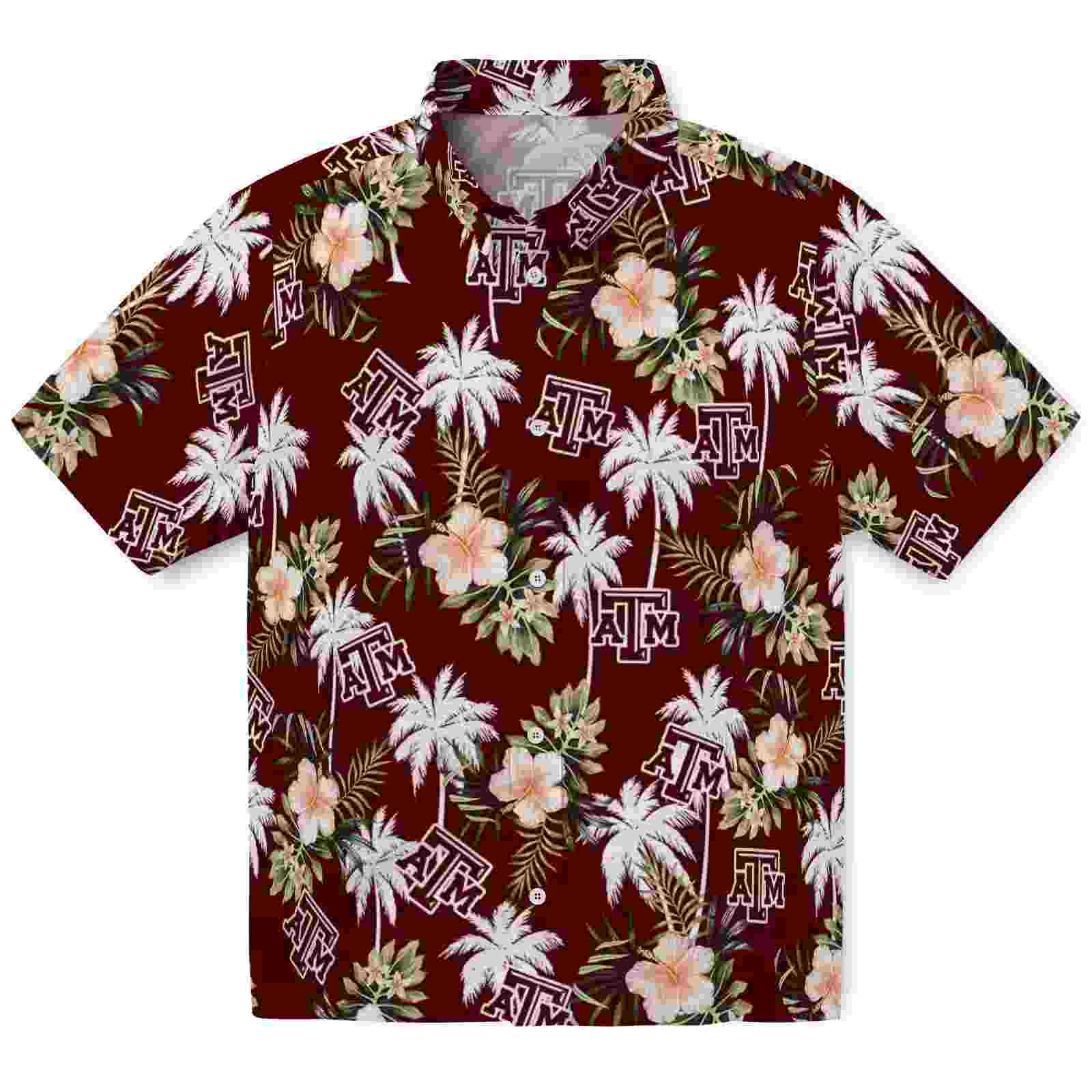 Texas A&M Aggies Palm Tree Flower Maroon Hawaiian Shirt