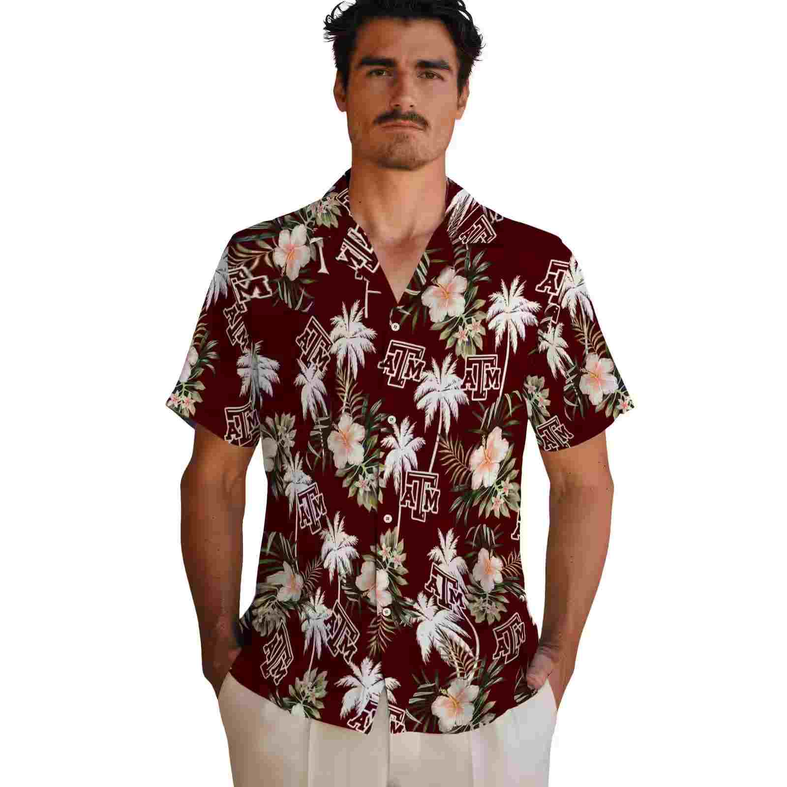 texas am aggies palm tree flower maroon hawaiian shirt fashion forward