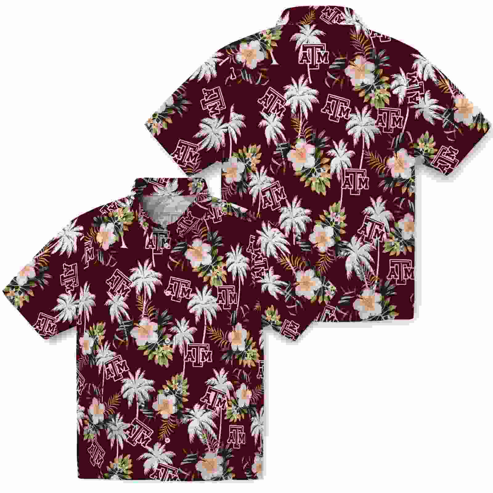 texas am aggies palm tree flower maroon hawaiian shirt high quality