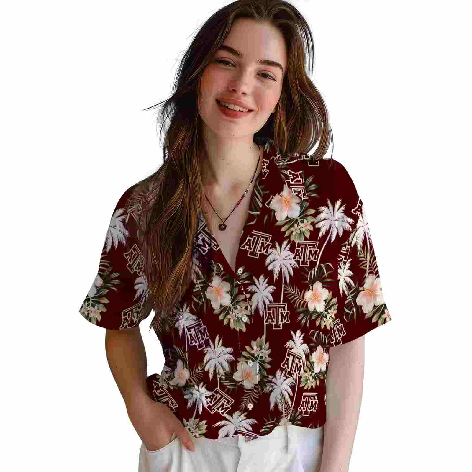 texas am aggies palm tree flower maroon hawaiian shirt latest model