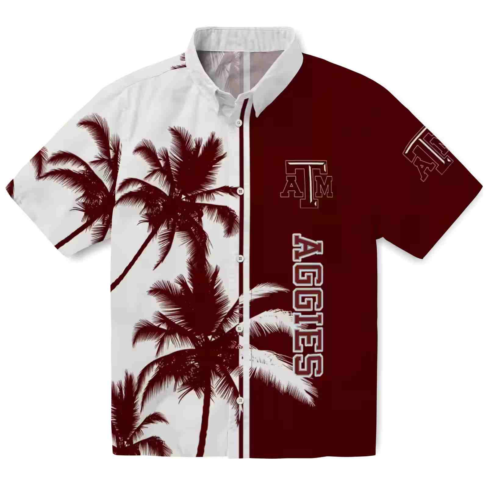 Texas A&M Aggies Palm Trees Maroon White Hawaiian Shirt