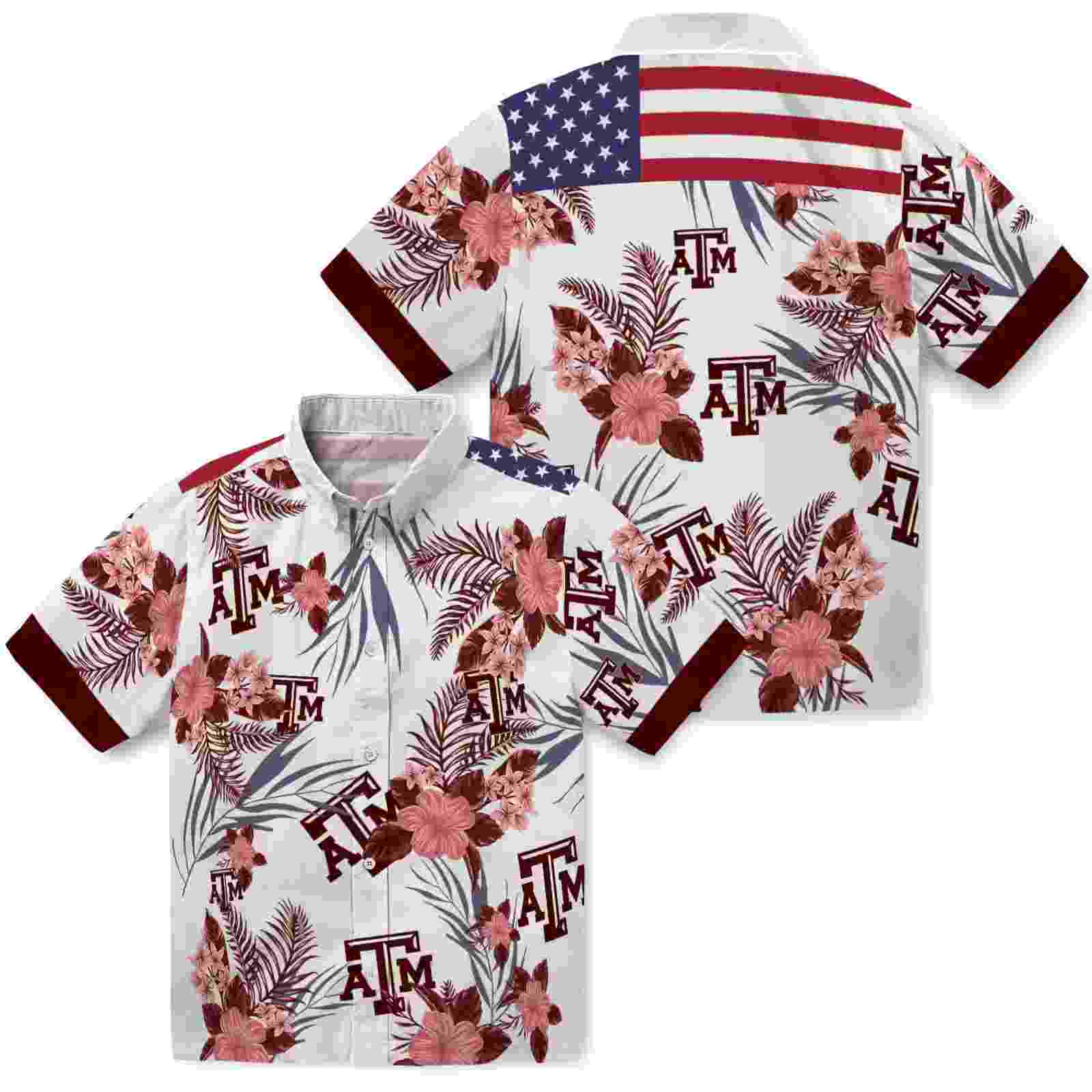 texas am aggies patriotic hibiscus design maroon white hawaiian shirt high quality