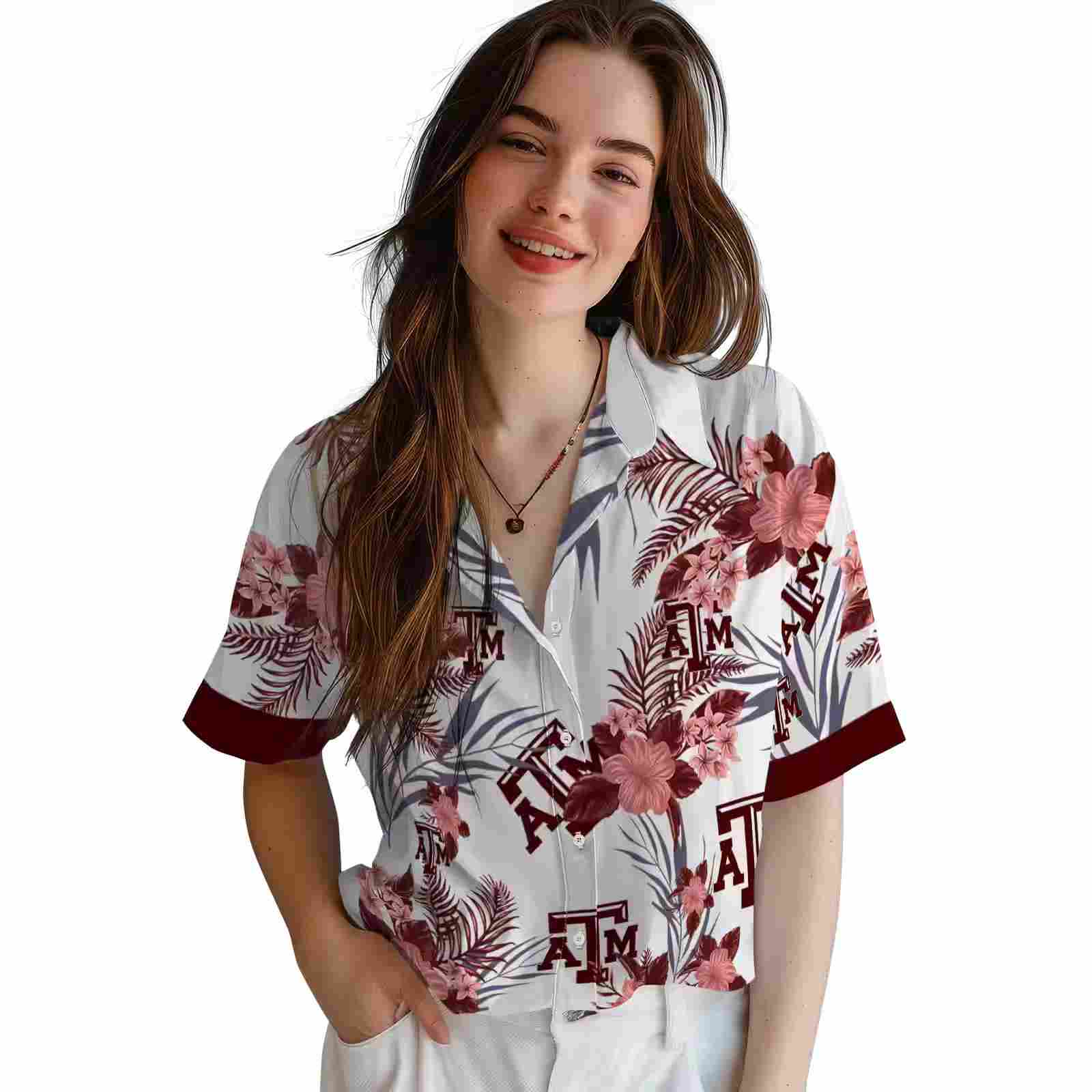 texas am aggies patriotic hibiscus design maroon white hawaiian shirt latest model