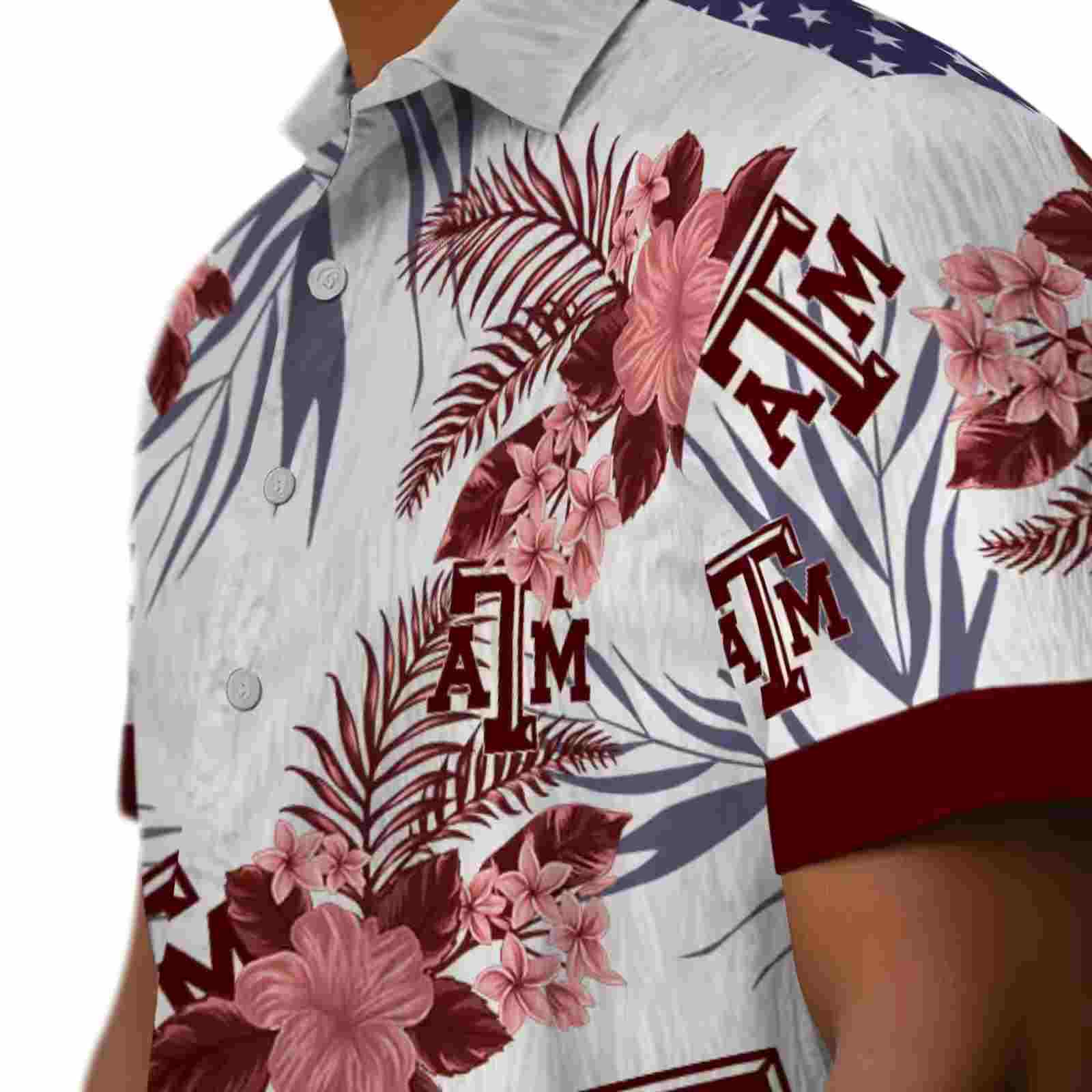 texas am aggies patriotic hibiscus design maroon white hawaiian shirt trendy