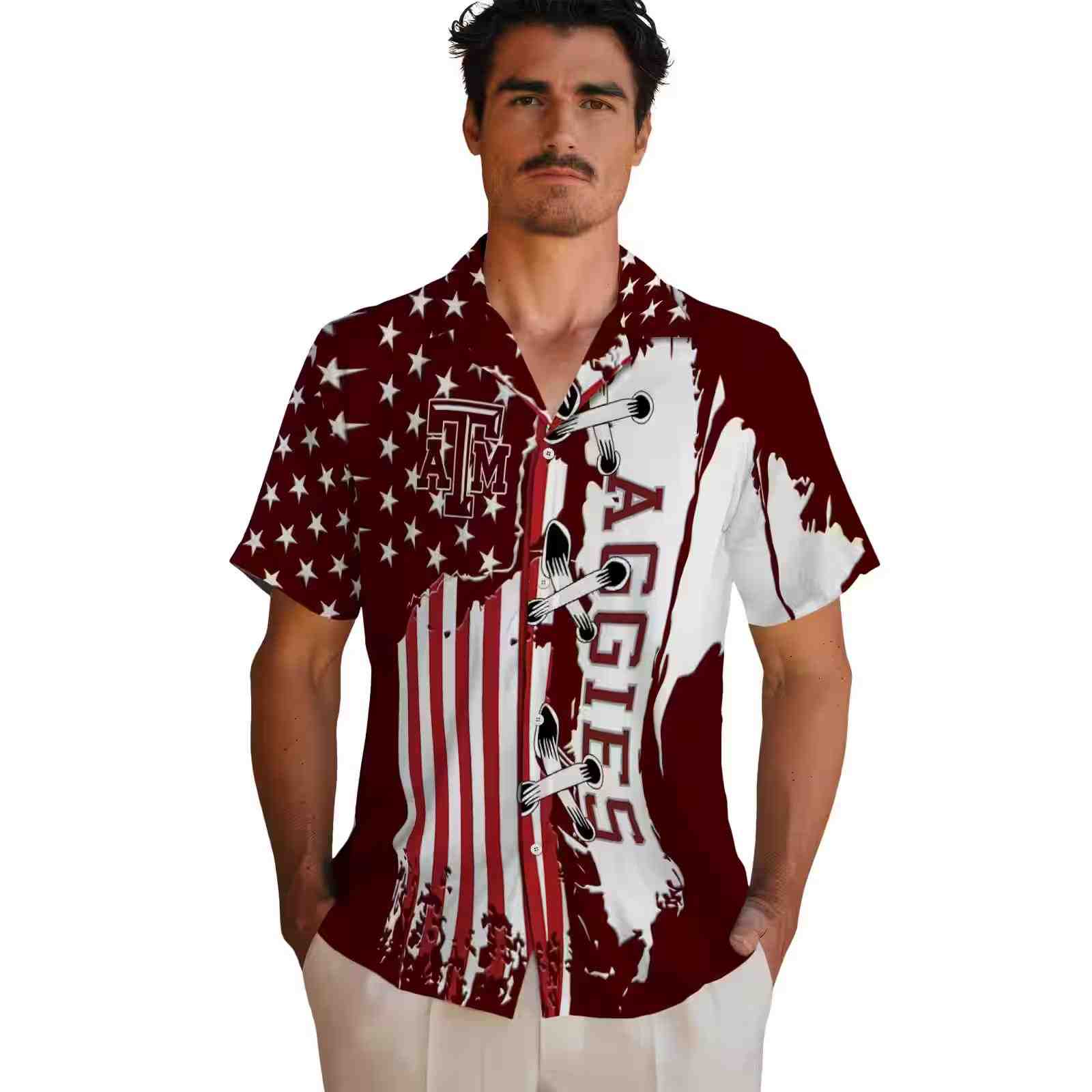 texas am aggies stitched flag maroon hawaiian shirt fashion forward