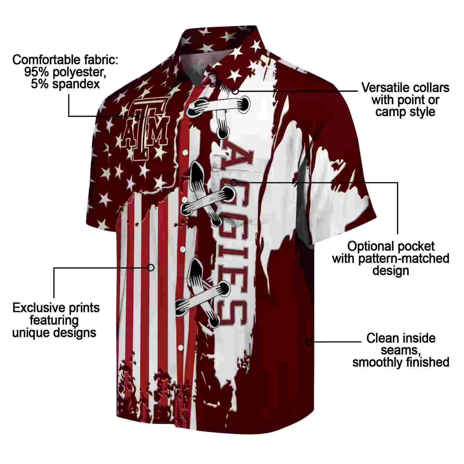 texas am aggies stitched flag maroon hawaiian shirt new arrival