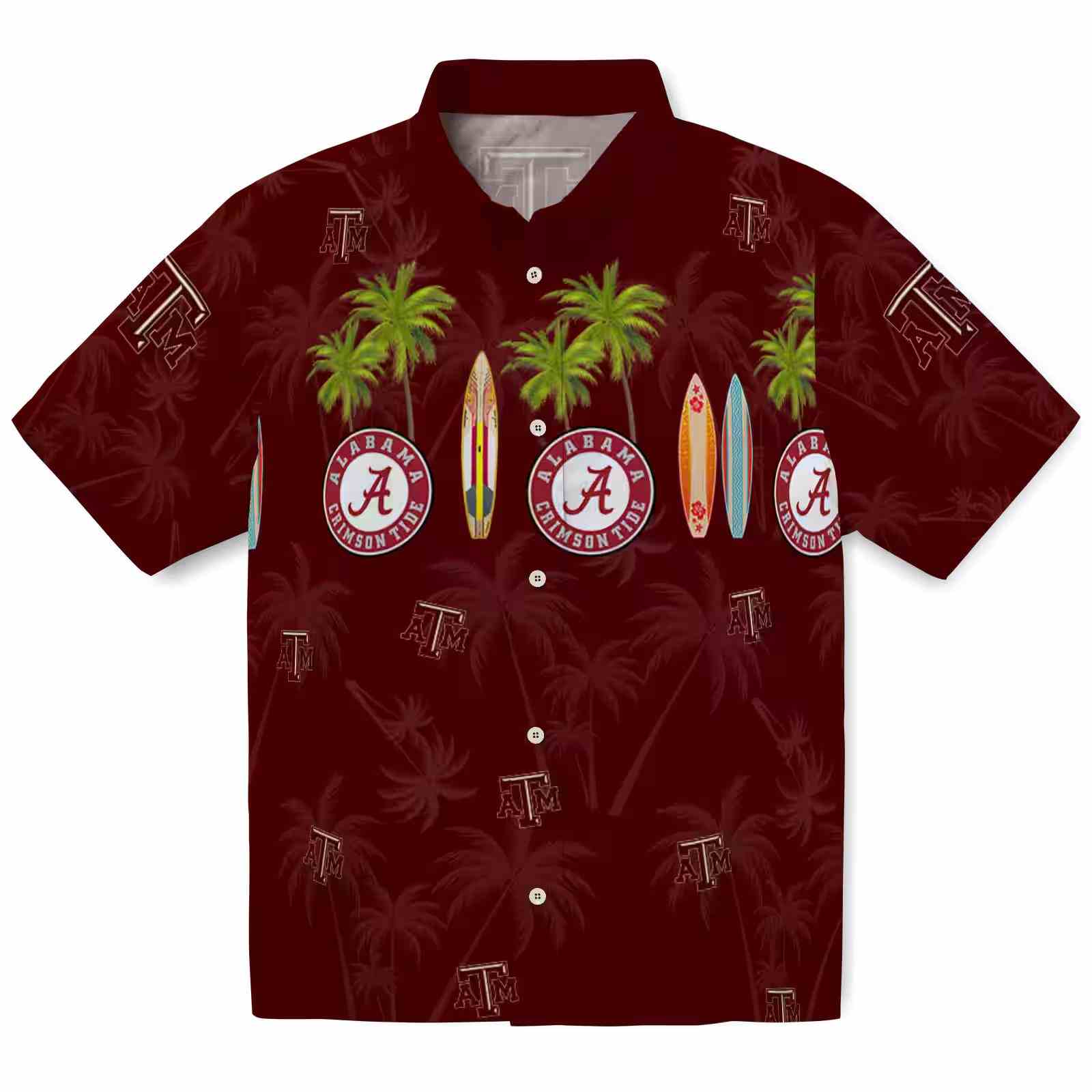 Texas A&M Aggies Surfboard Palm Maroon Hawaiian Shirt