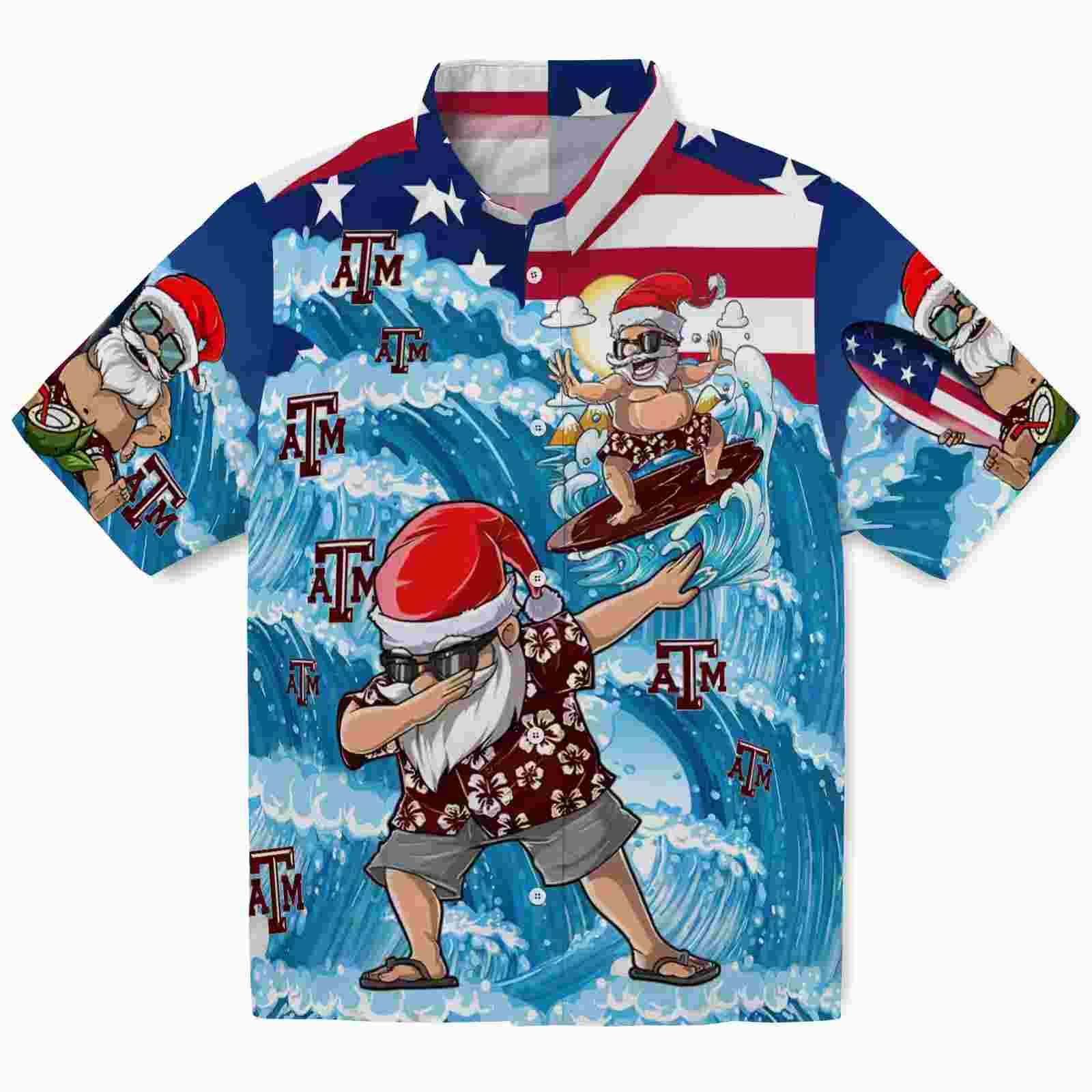 Texas A&M Aggies Surfing Santa Blue Hawaiian Shirt