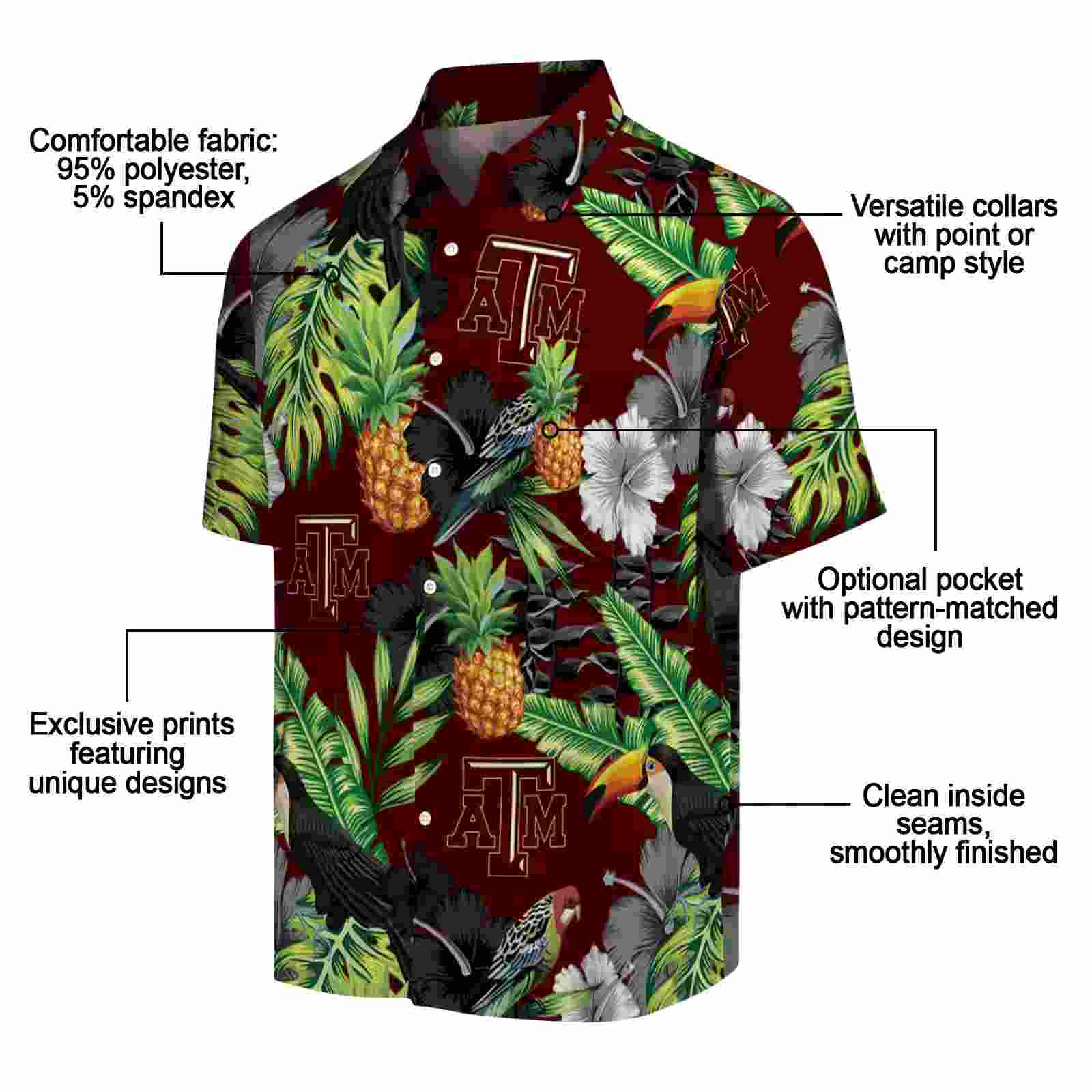 texas am aggies toucan hibiscus pineapple maroon green hawaiian shirt new arrival