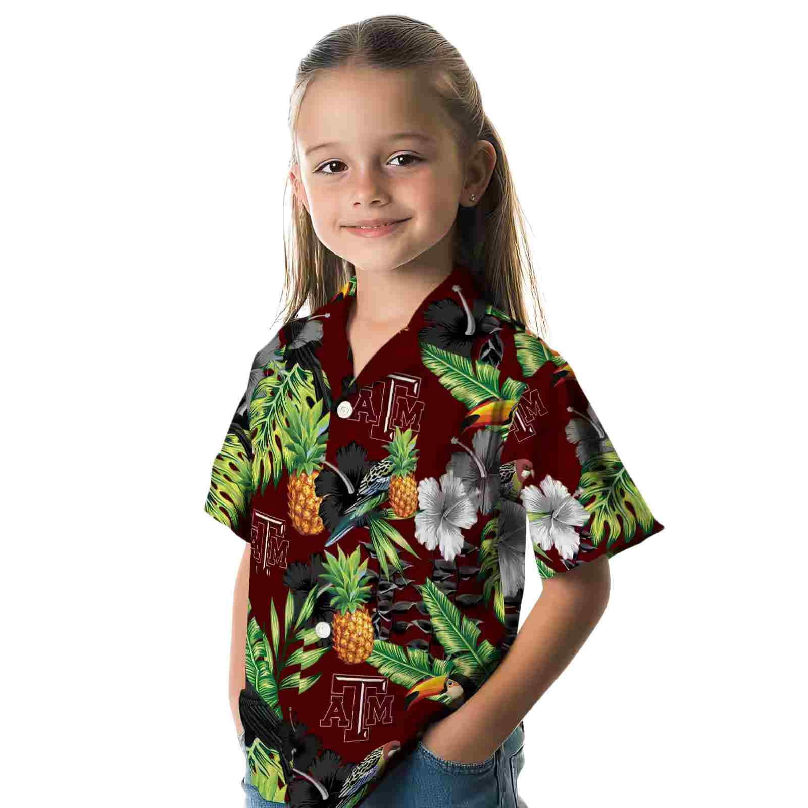 texas am aggies toucan hibiscus pineapple maroon green hawaiian shirt premium grade