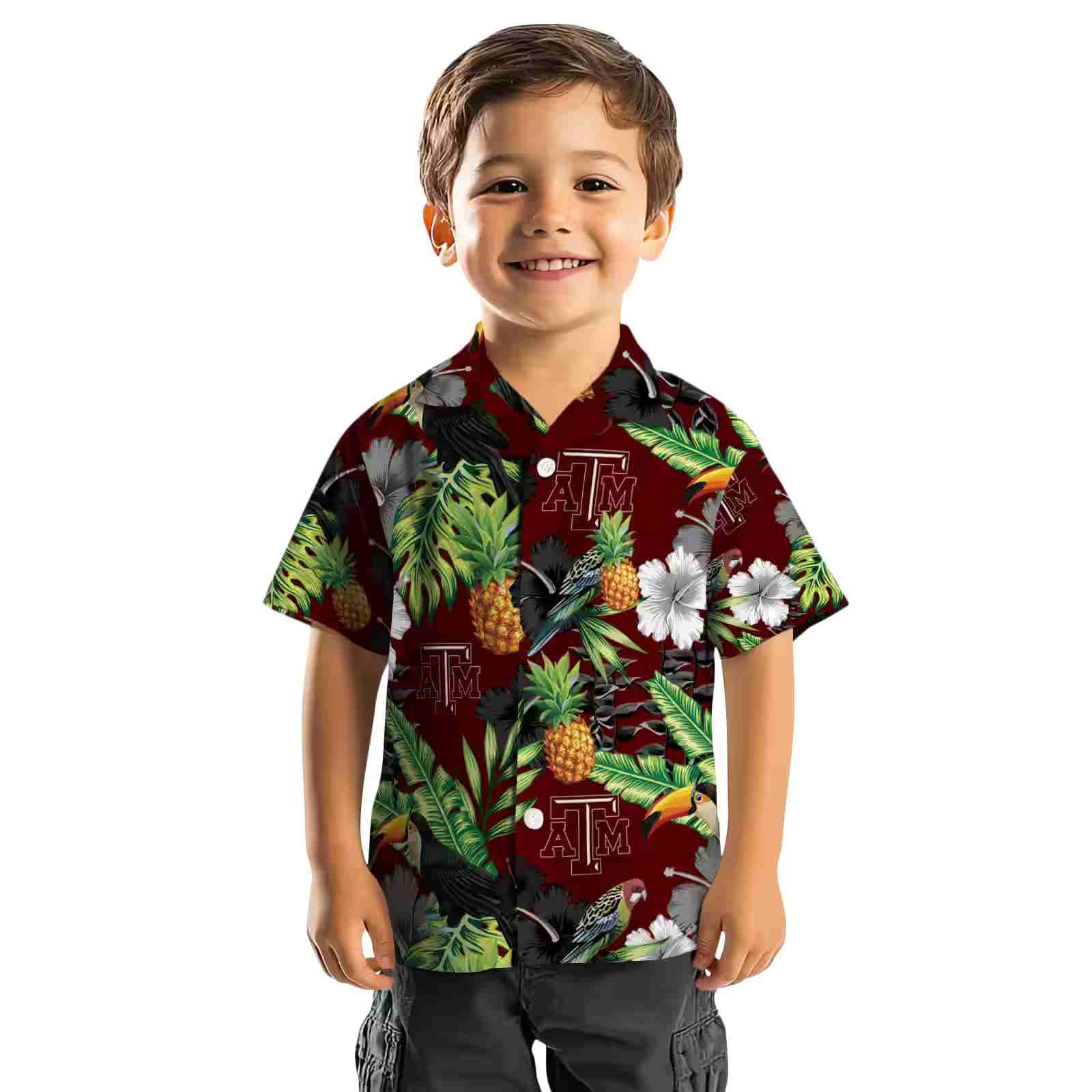 texas am aggies toucan hibiscus pineapple maroon green hawaiian shirt top rated