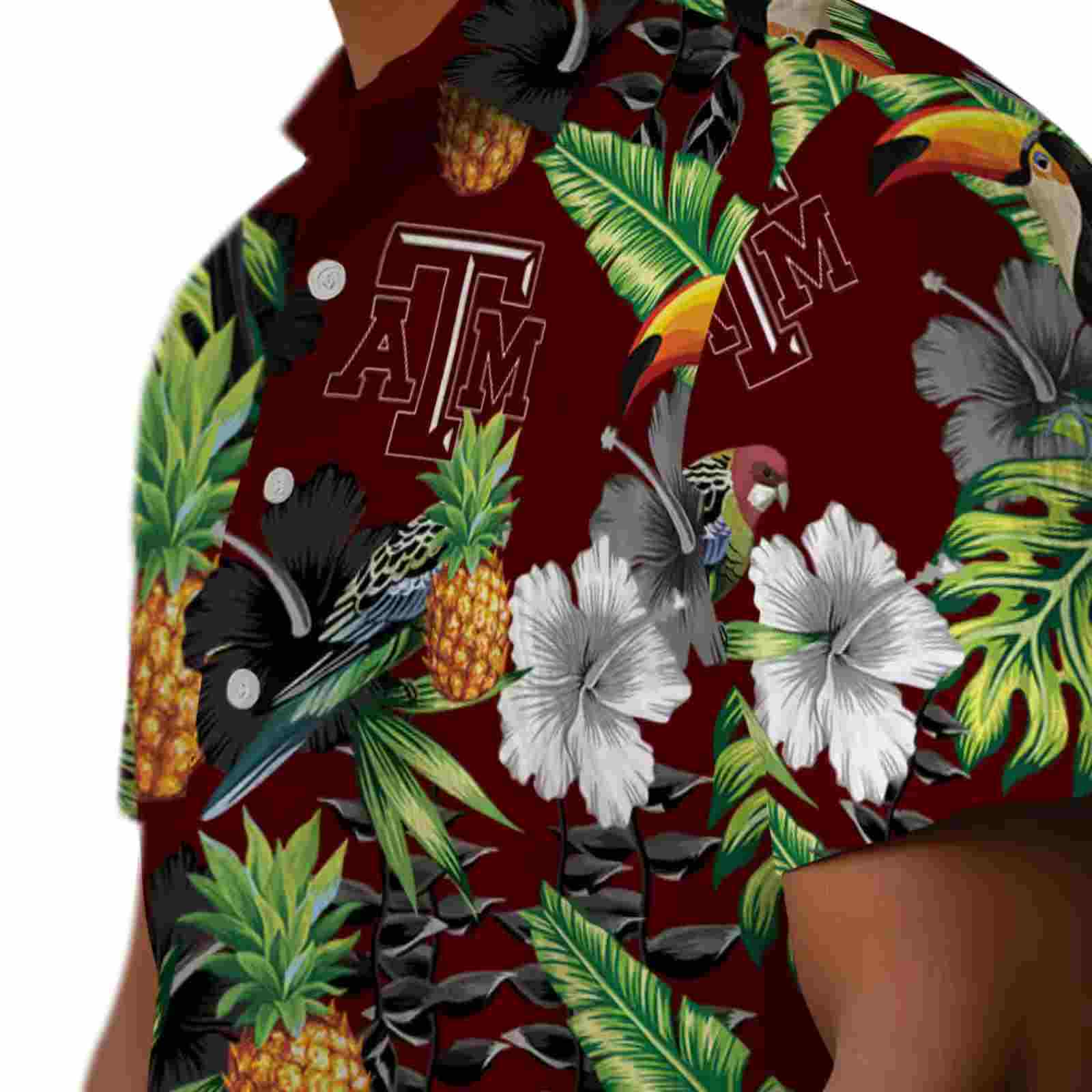 texas am aggies toucan hibiscus pineapple maroon green hawaiian shirt trendy