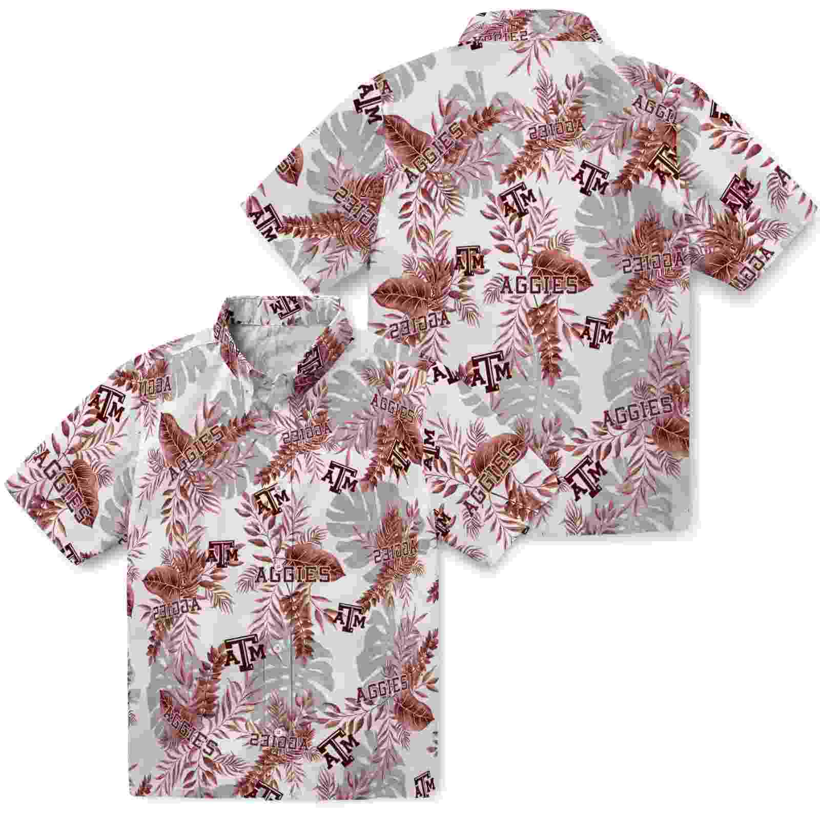 texas am aggies tropical leaves maroon white hawaiian shirt high quality