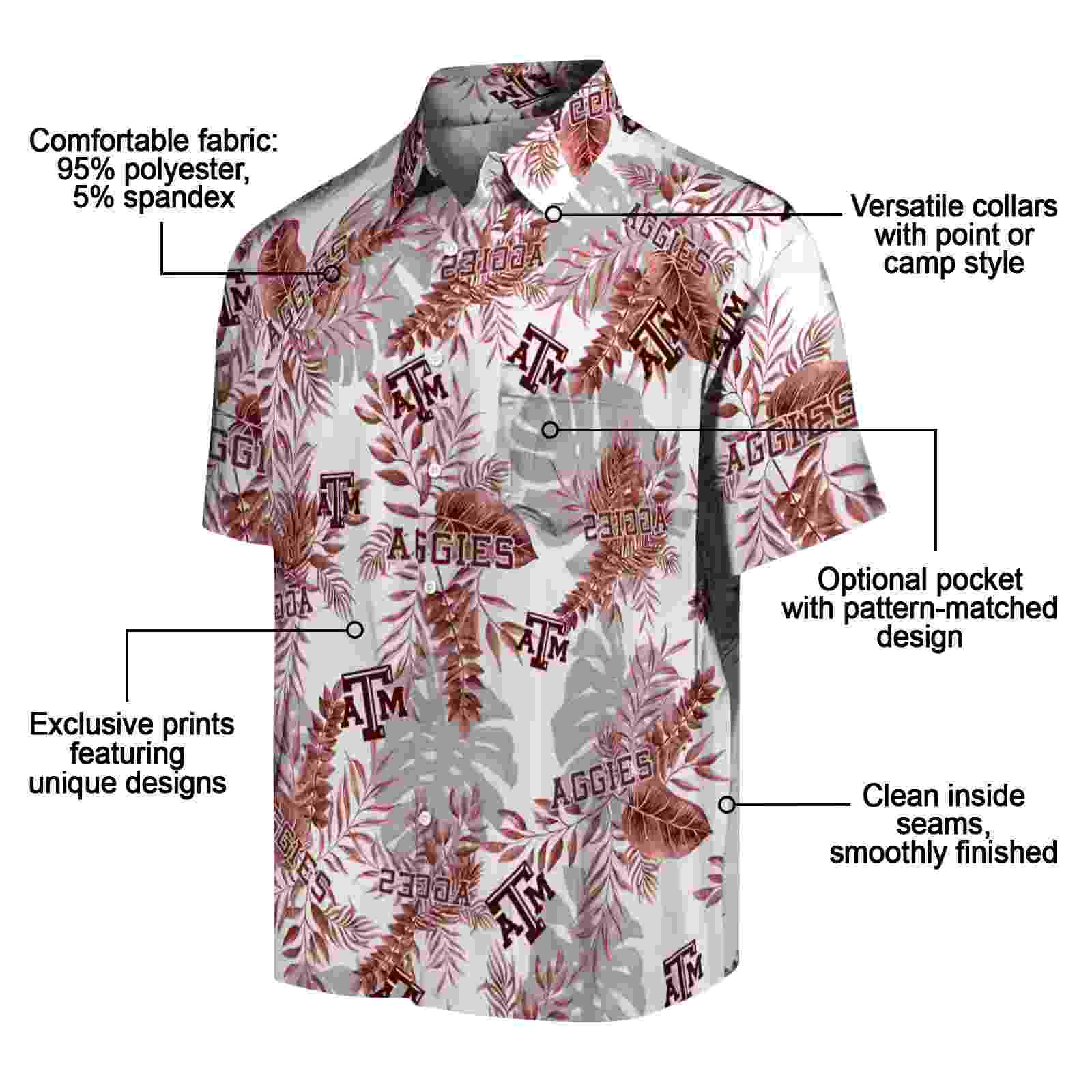 texas am aggies tropical leaves maroon white hawaiian shirt new arrival